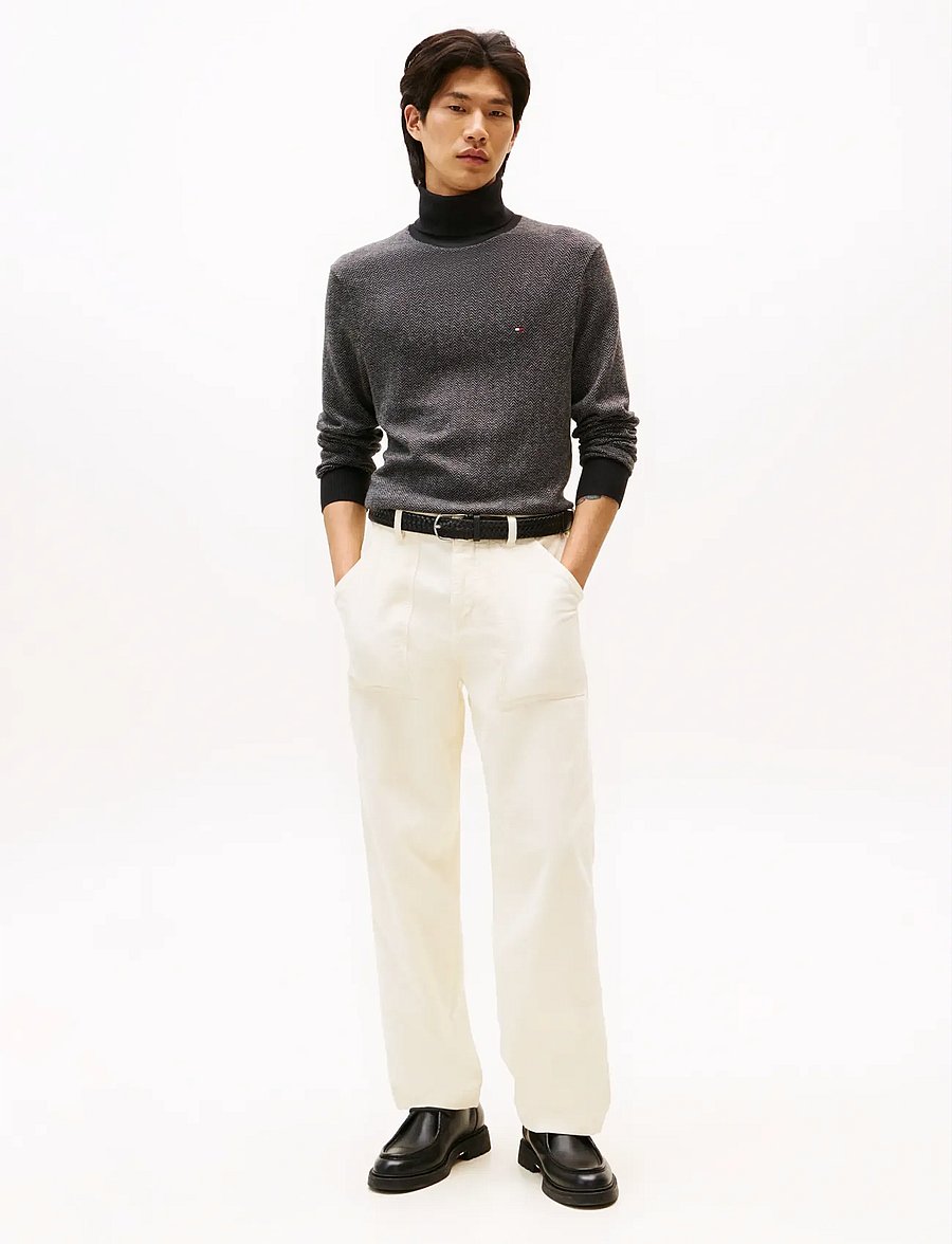 Tommy Hilfiger - PIMA CTN CASH HERRINGBONE ROLL - kõrge kaelusega - black medium grey htr - 2