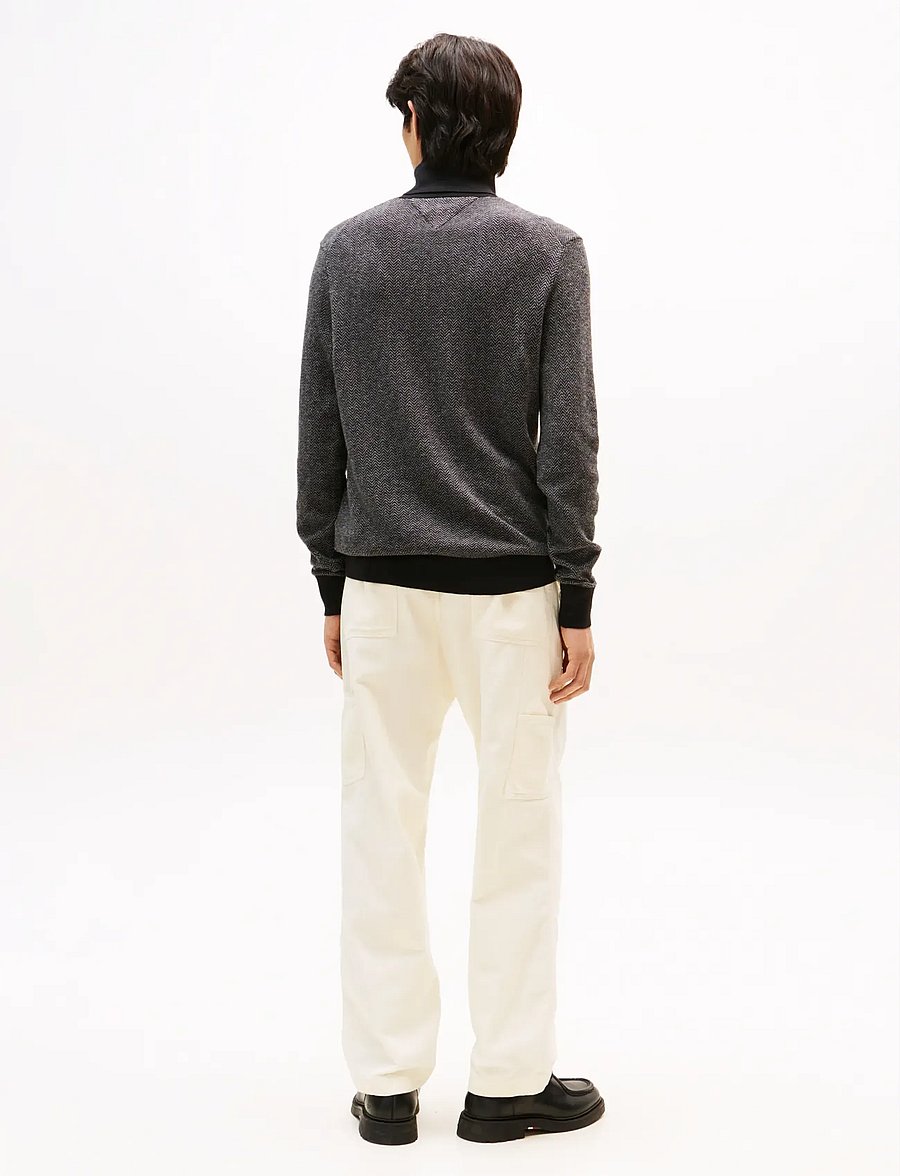 Tommy Hilfiger - PIMA CTN CASH HERRINGBONE ROLL - kõrge kaelusega - black medium grey htr - 3