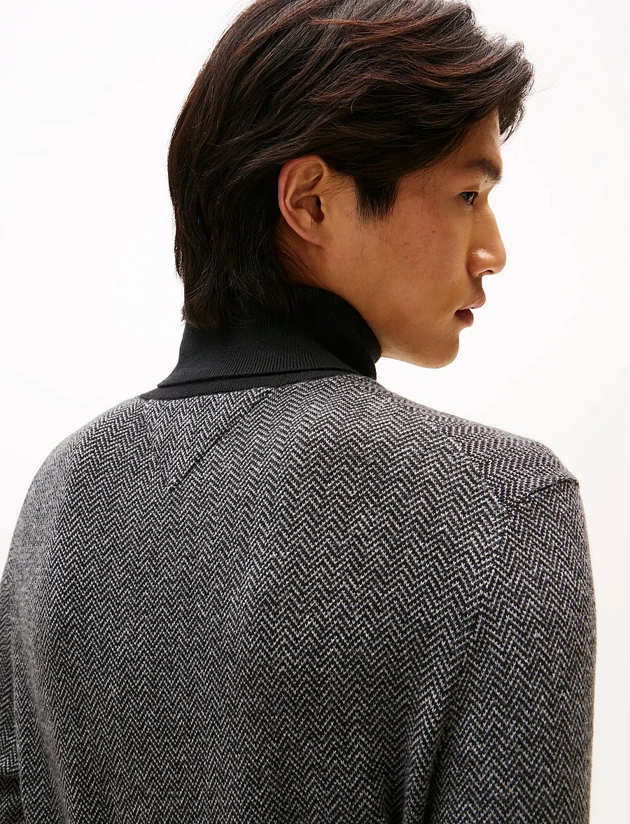 Tommy Hilfiger - PIMA CTN CASH HERRINGBONE ROLL - kõrge kaelusega - black medium grey htr - 4