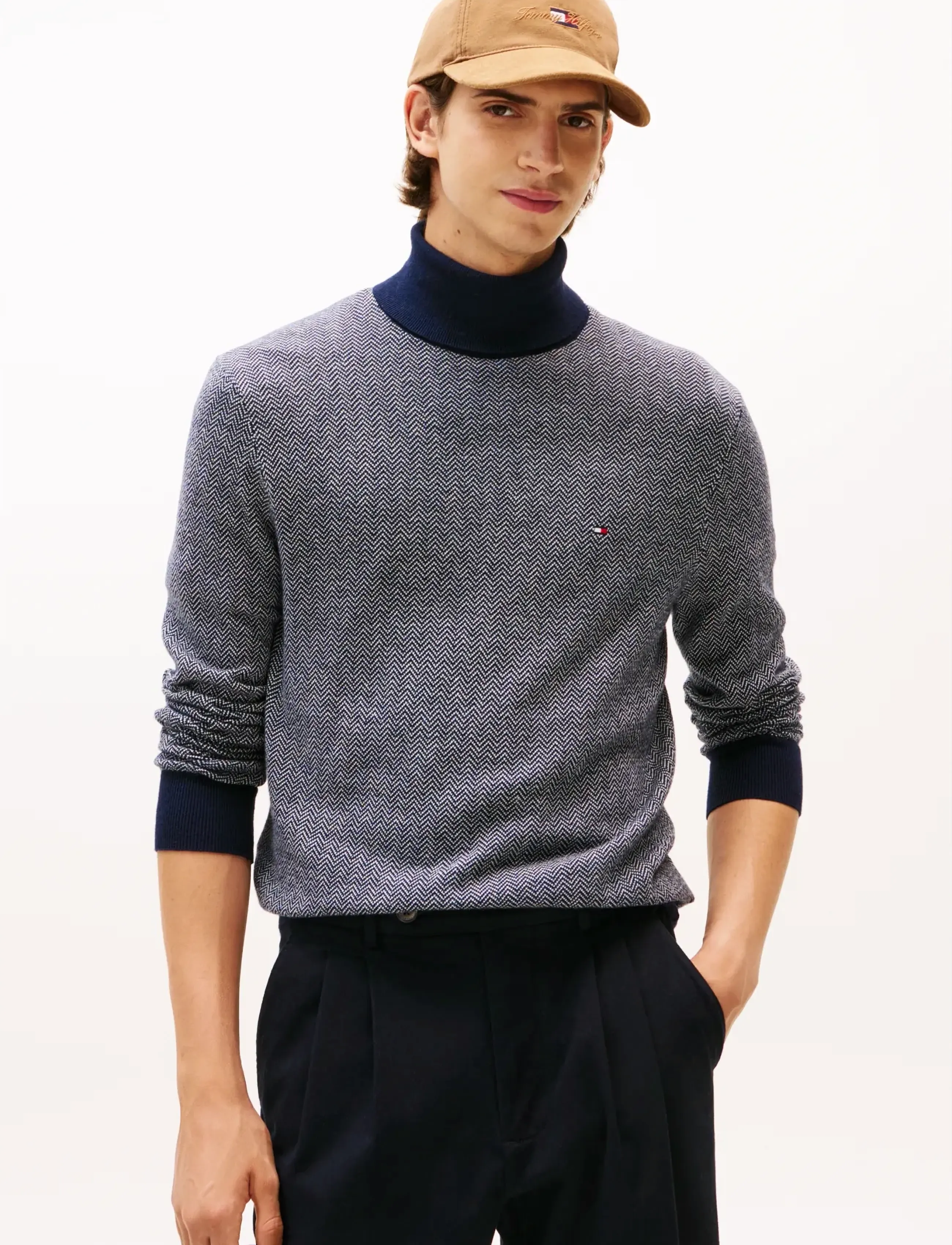 Tommy Hilfiger PIMA CTN CASH HERRINGBONE ROLL - Tommy Hilfiger - DESERT SKY IVORY PETAL / grey