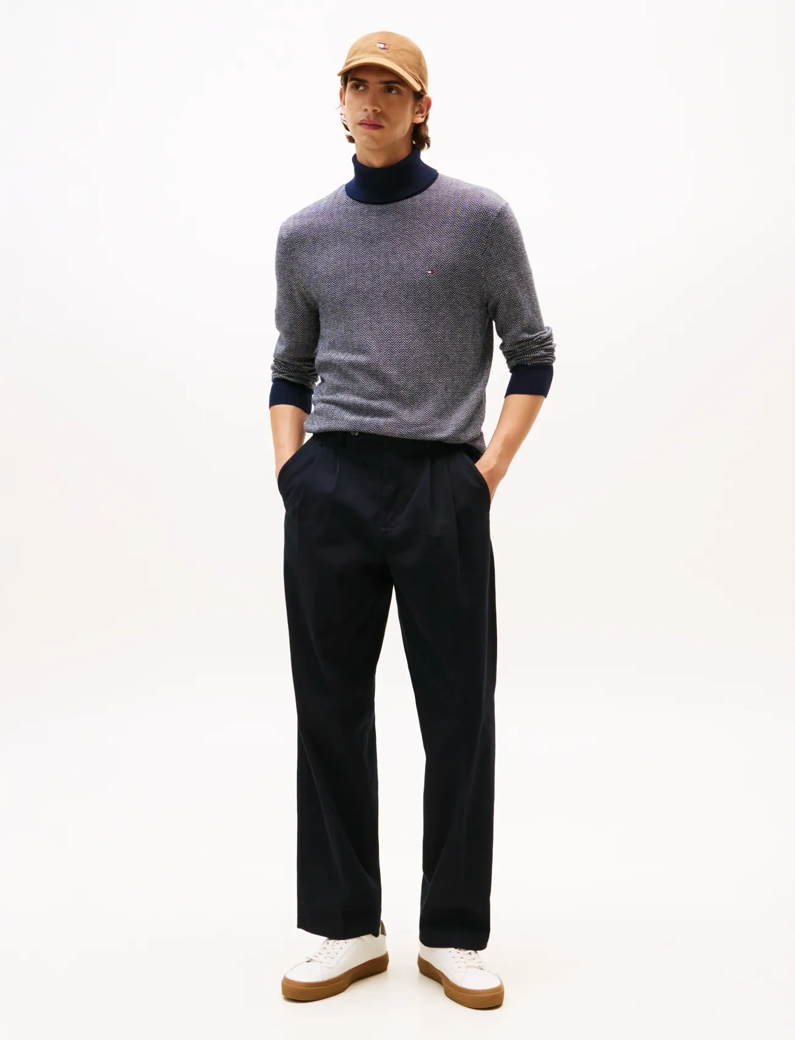 Tommy Hilfiger - PIMA CTN CASH HERRINGBONE ROLL - kõrge kaelusega džemprid - desert sky ivory petal - 3