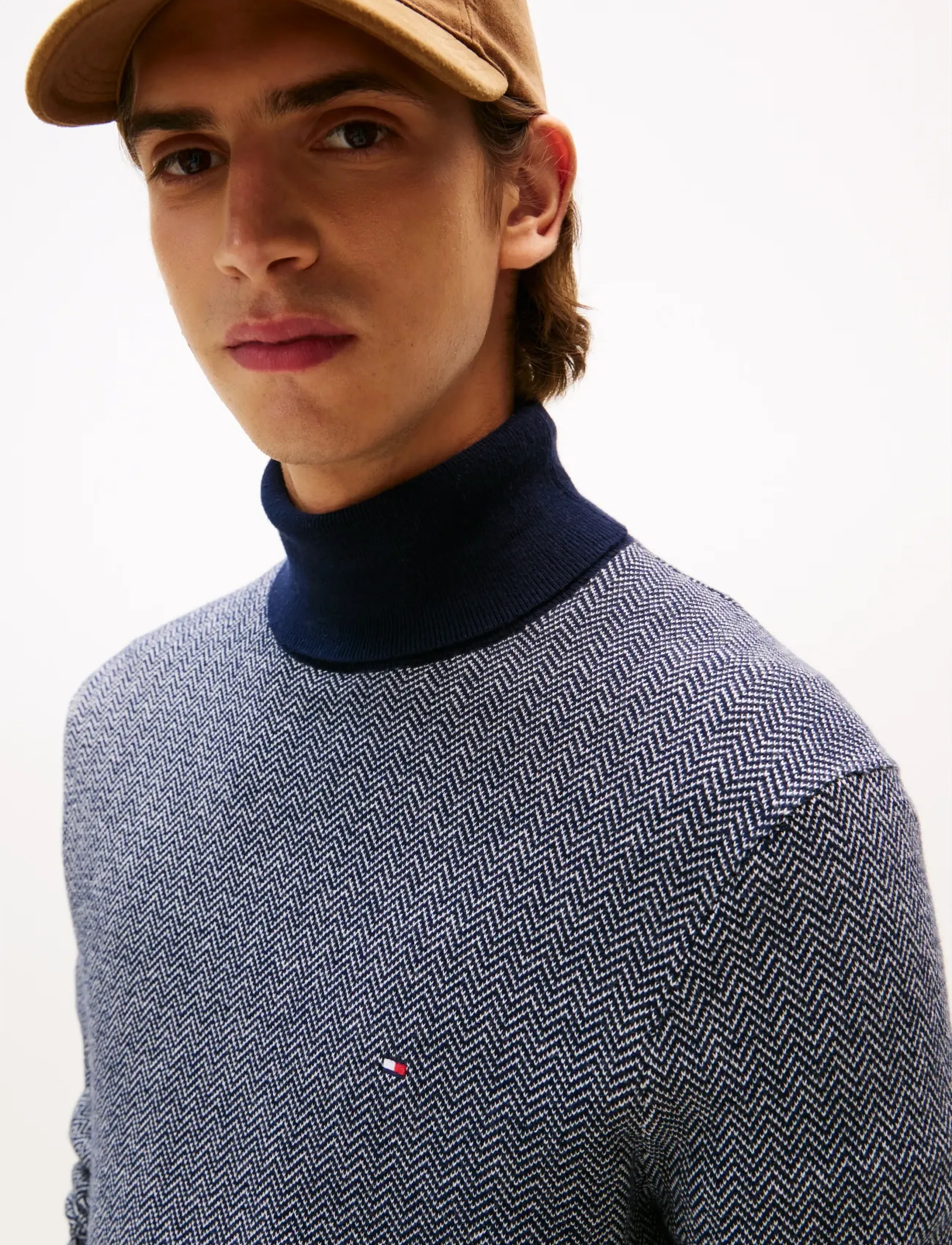 Tommy Hilfiger - PIMA CTN CASH HERRINGBONE ROLL - kõrge kaelusega džemprid - desert sky ivory petal - 5