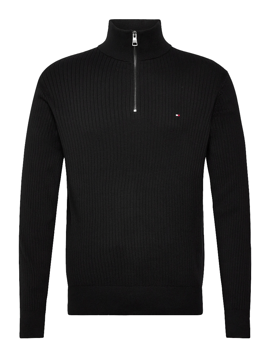 Tommy Hilfiger - PIMA CTN CASH STRUCTURE ZIP MOCK - half zip jumpers - black - 1