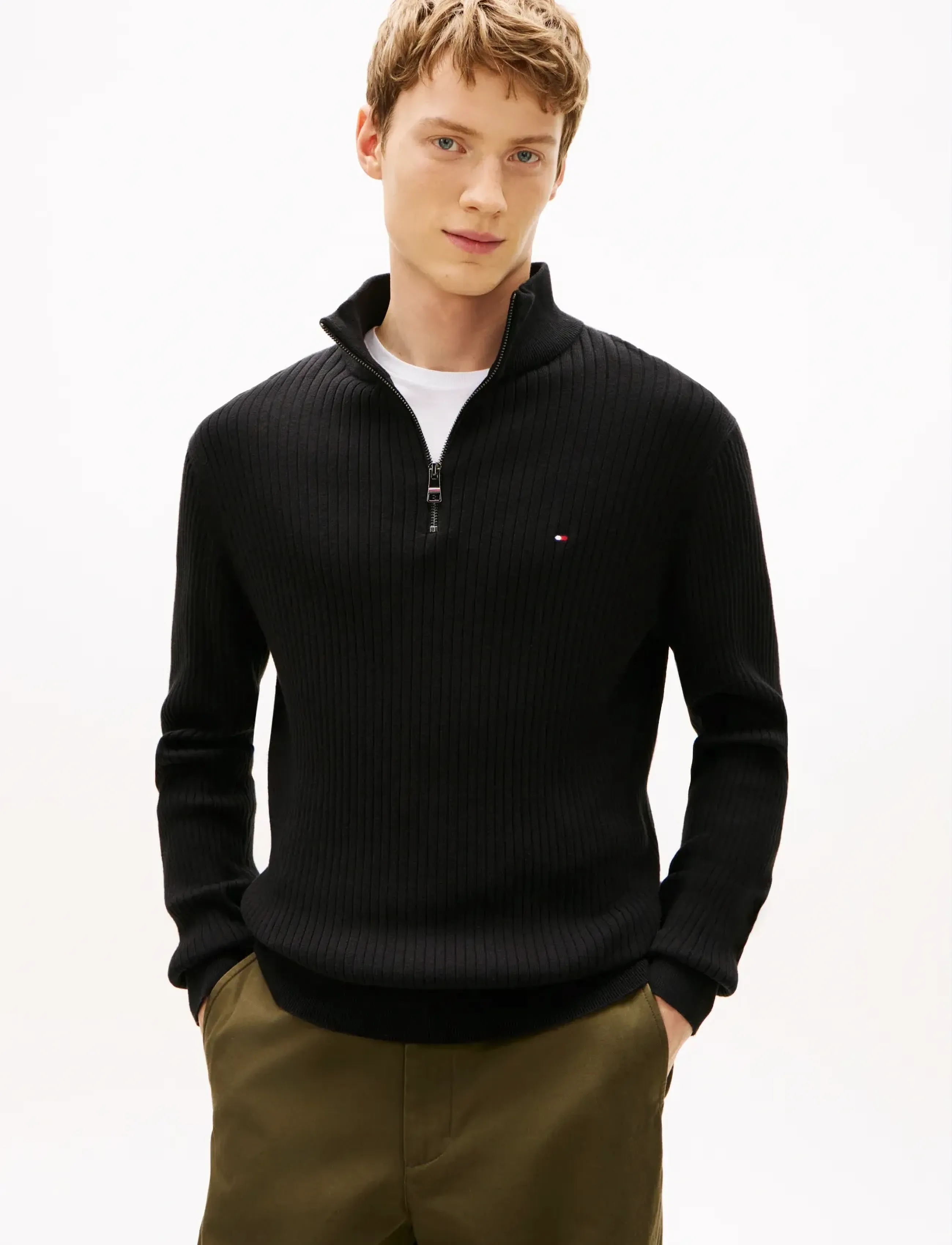 Tommy Hilfiger PIMA CTN CASH STRUCTURE ZIP MOCK - Tommy Hilfiger - BLACK / black