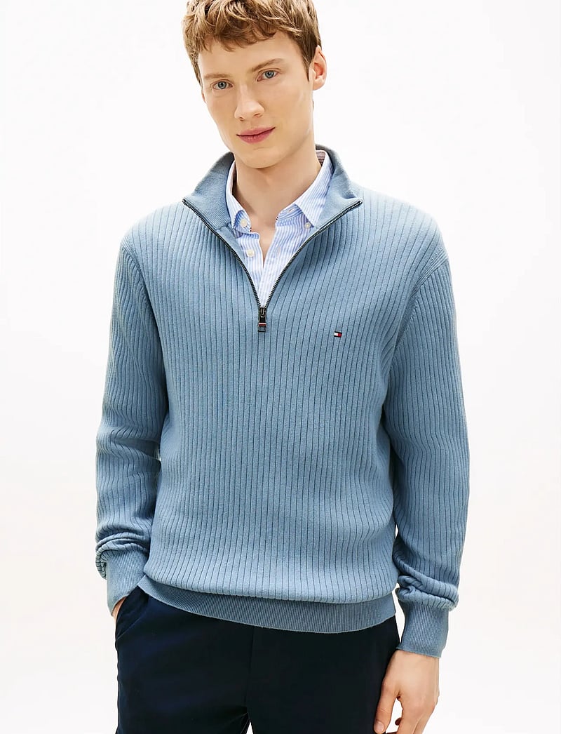 Tommy Hilfiger - PIMA CTN CASH STRUCTURE ZIP MOCK - halfzip strik - brisk blue - 0