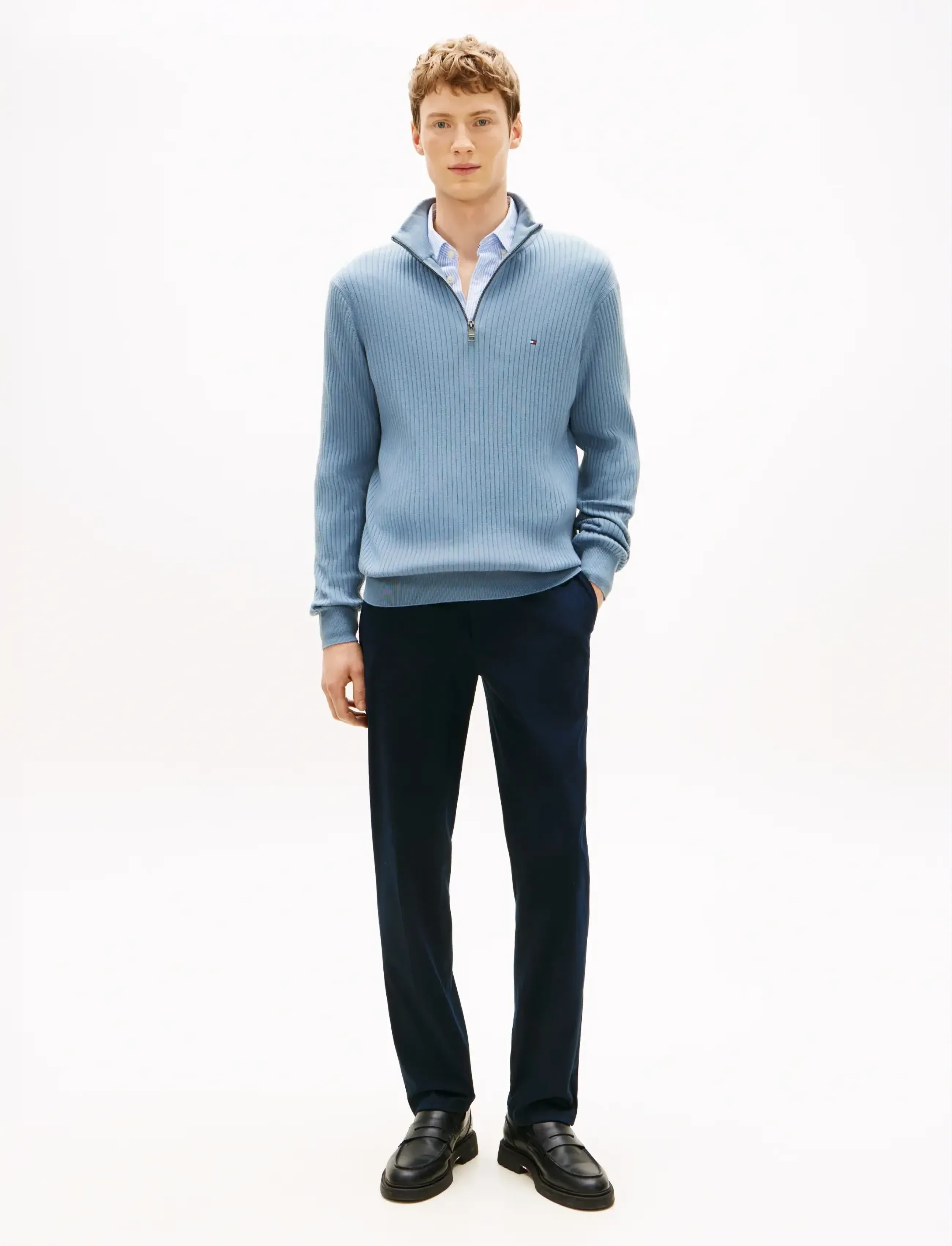 Tommy Hilfiger - PIMA CTN CASH STRUCTURE ZIP MOCK - half zip-tröjor - brisk blue - 3
