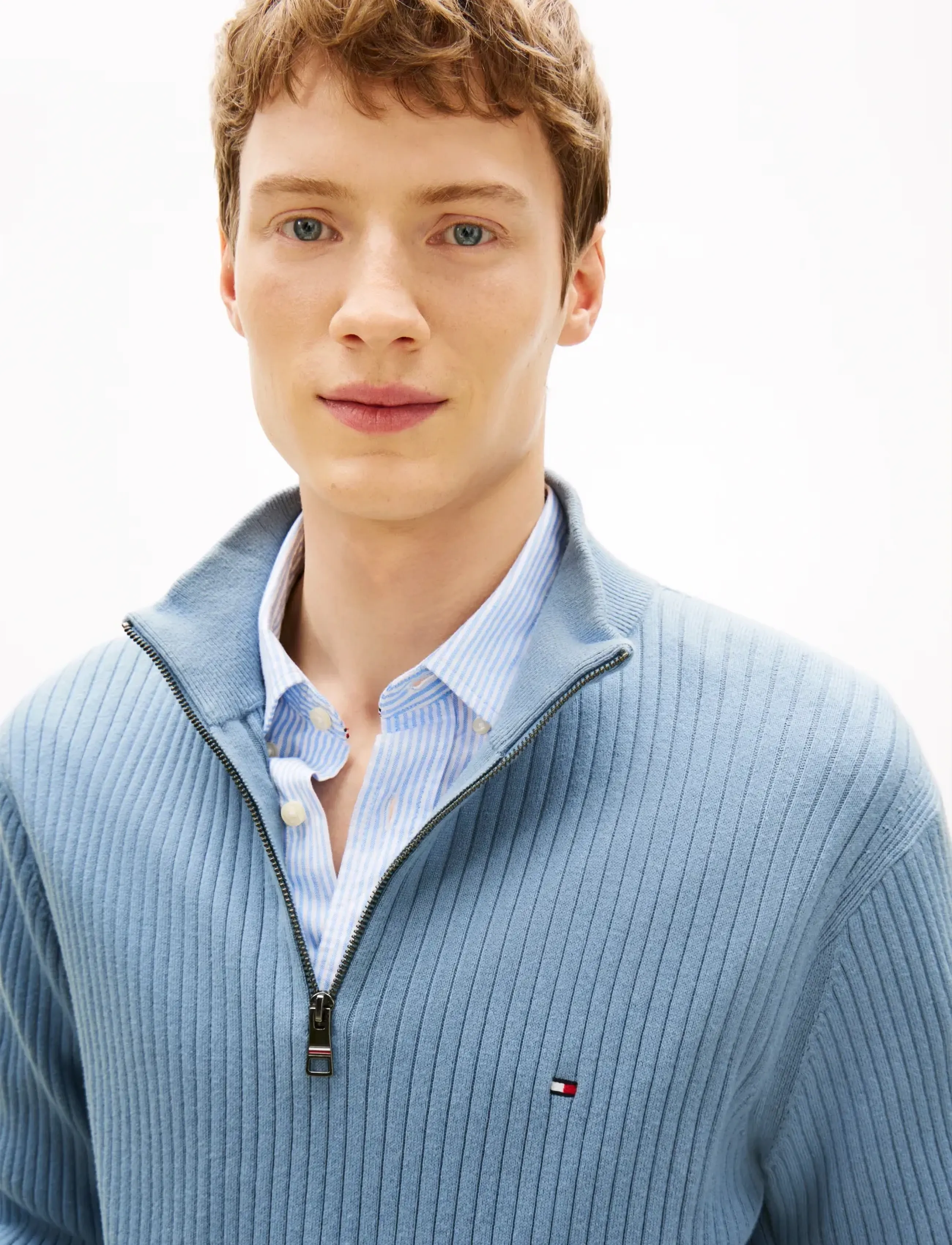 Tommy Hilfiger - PIMA CTN CASH STRUCTURE ZIP MOCK - half zip-tröjor - brisk blue - 5