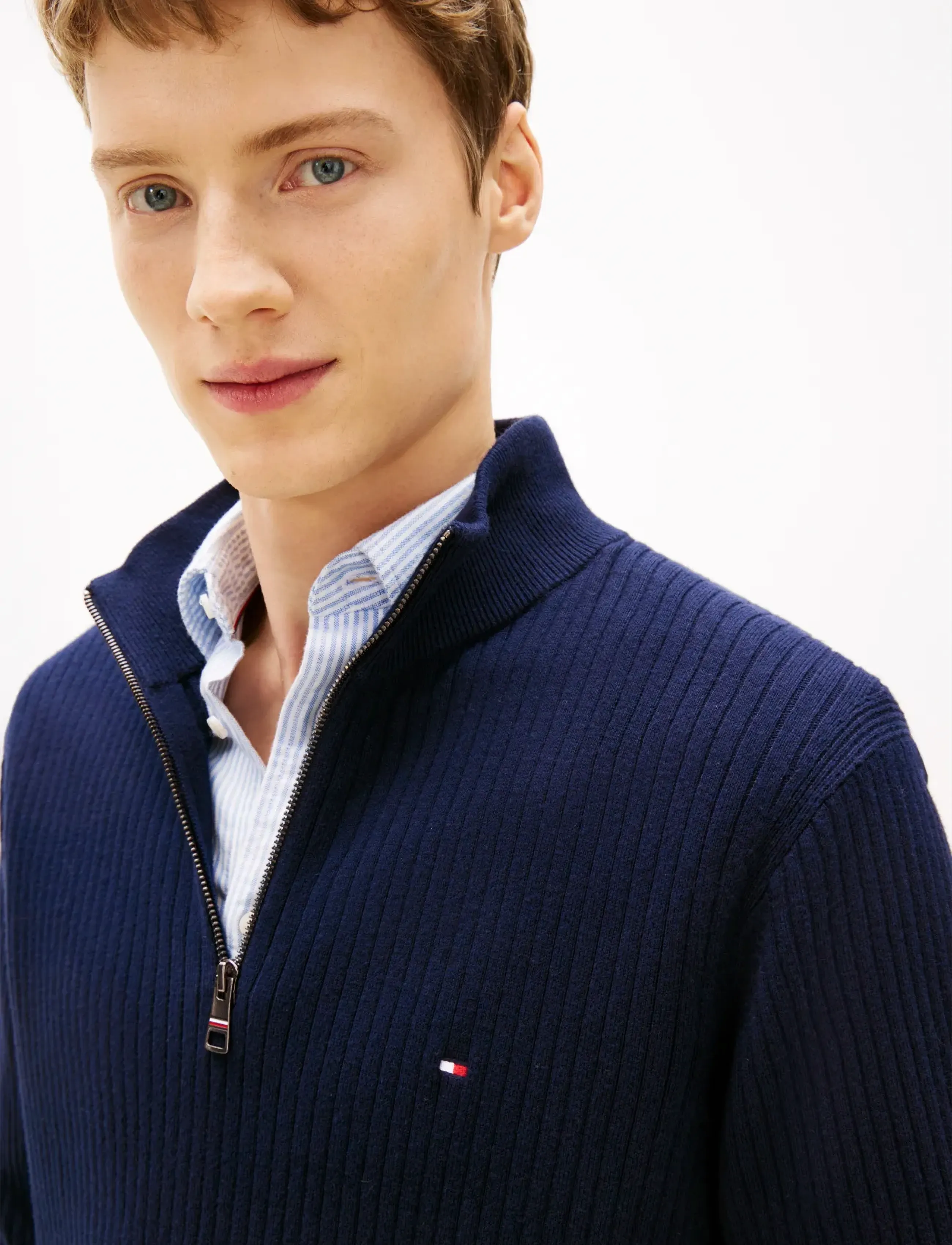 TOMMY HILFIGER Pima Ctn Cash Structure Zip Mock stickade tröjor herr – bild 5