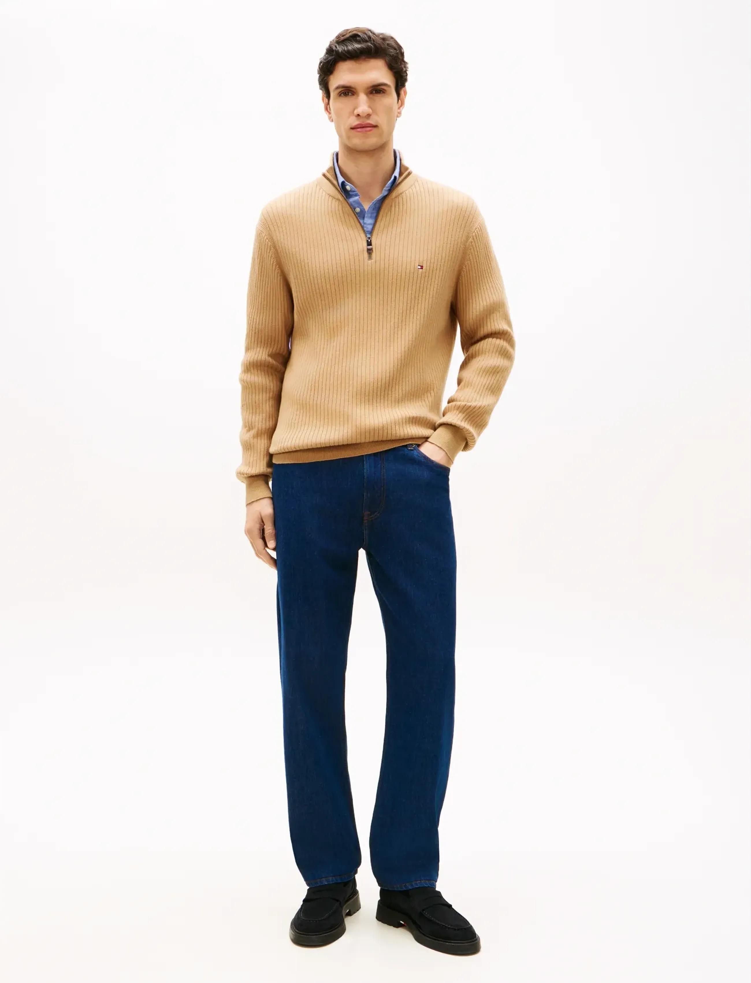 Tommy Hilfiger - PIMA CTN CASH STRUCTURE ZIP MOCK - half zip jumpers - timeless camel - 3