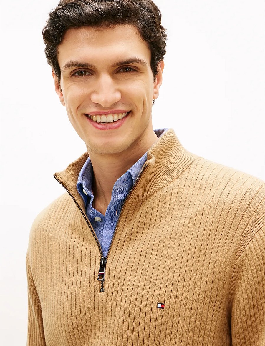 Tommy Hilfiger - PIMA CTN CASH STRUCTURE ZIP MOCK - half zip jumpers - timeless camel - 5