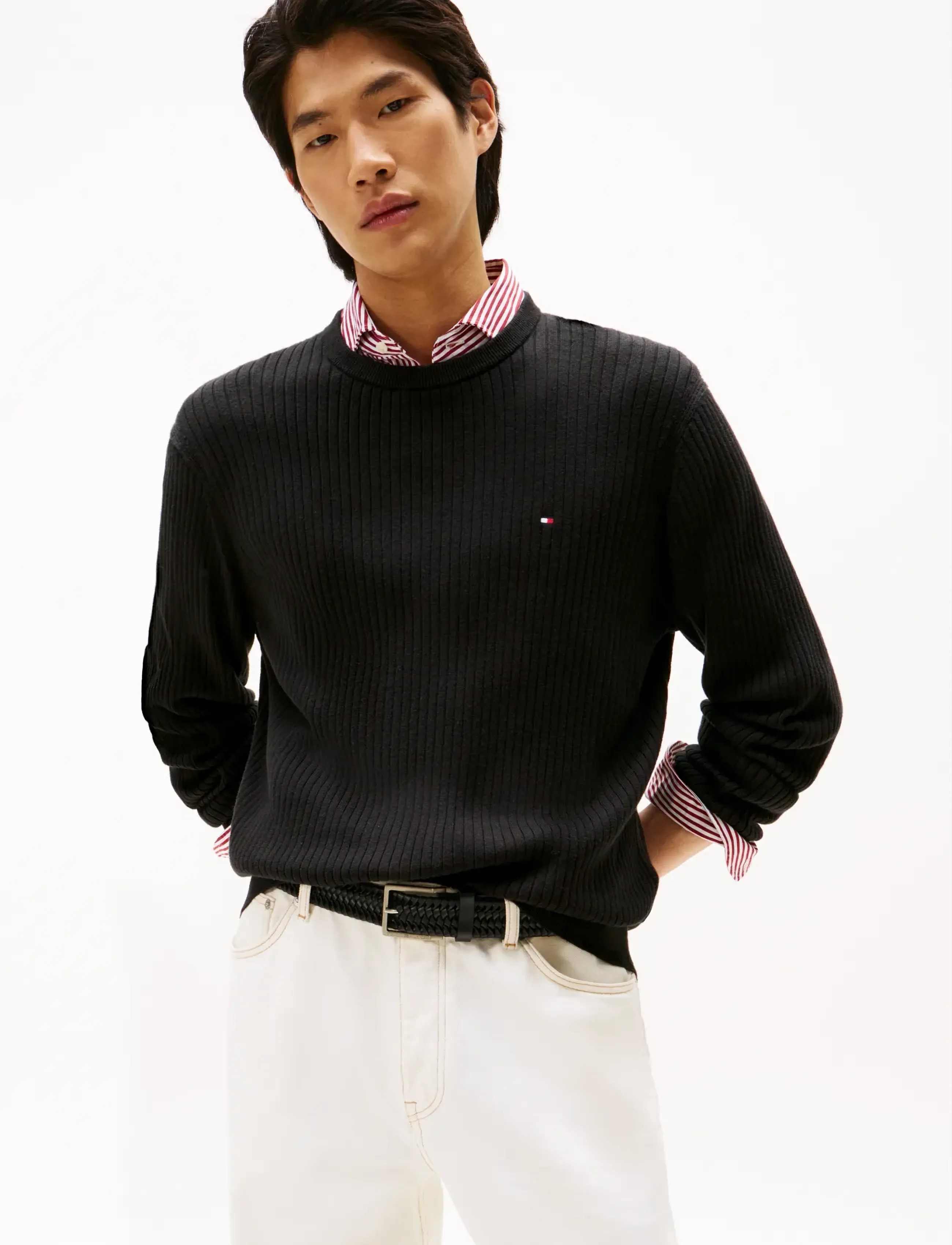 Tommy Hilfiger PIMA CTN CASH STRUCTURE CREW - Preppy - BLACK / black