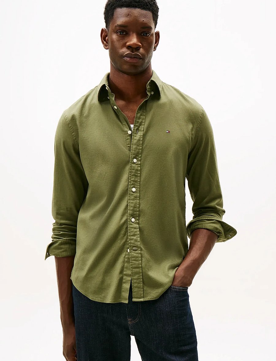 Tommy Hilfiger - FLEX FLANNEL SOLID RF SHIRT - freizeithemden - battle green - 0