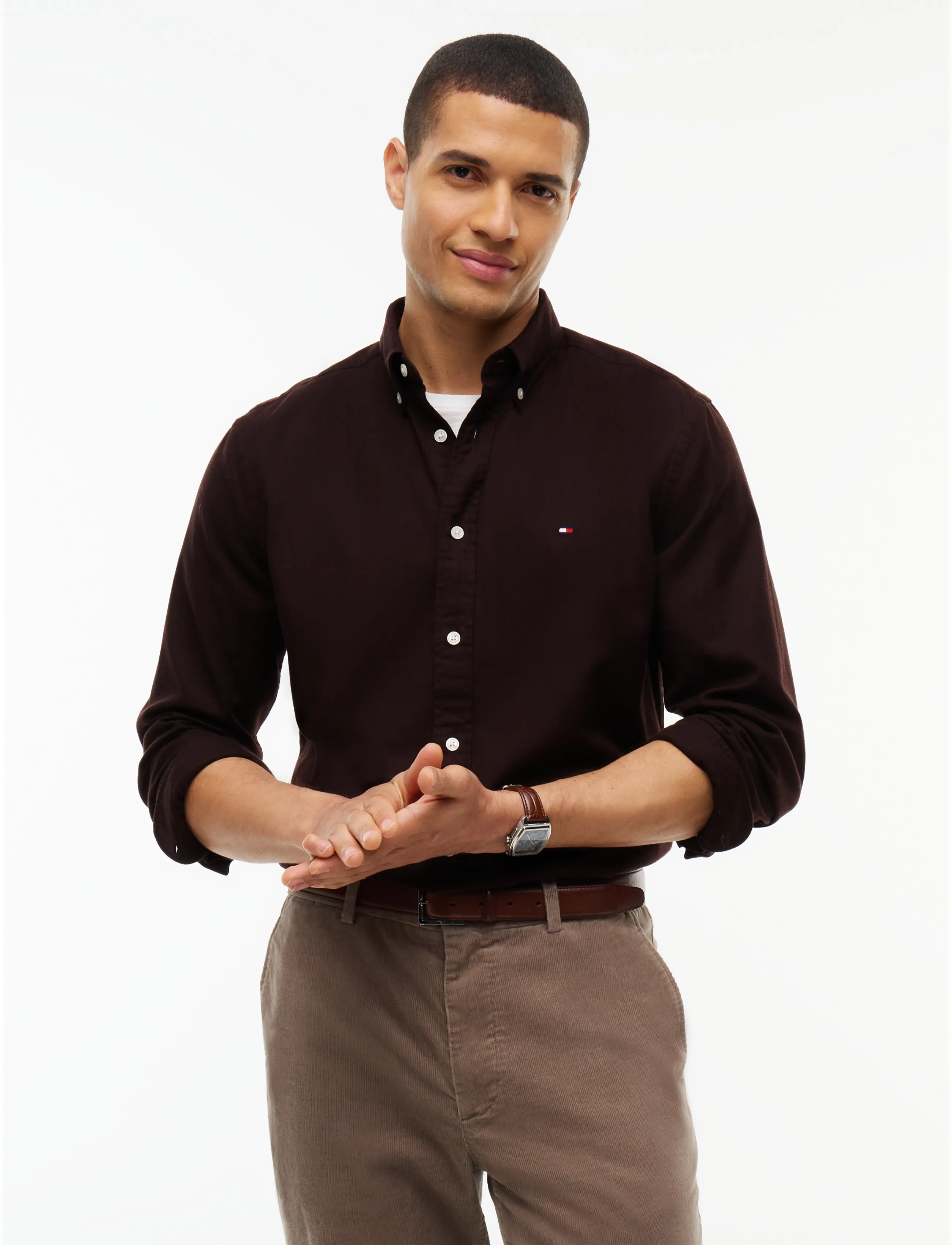 Tommy Hilfiger FLEX FLANNEL SOLID RF SHIRT - Tommy Hilfiger - CHOCOLATE / brown