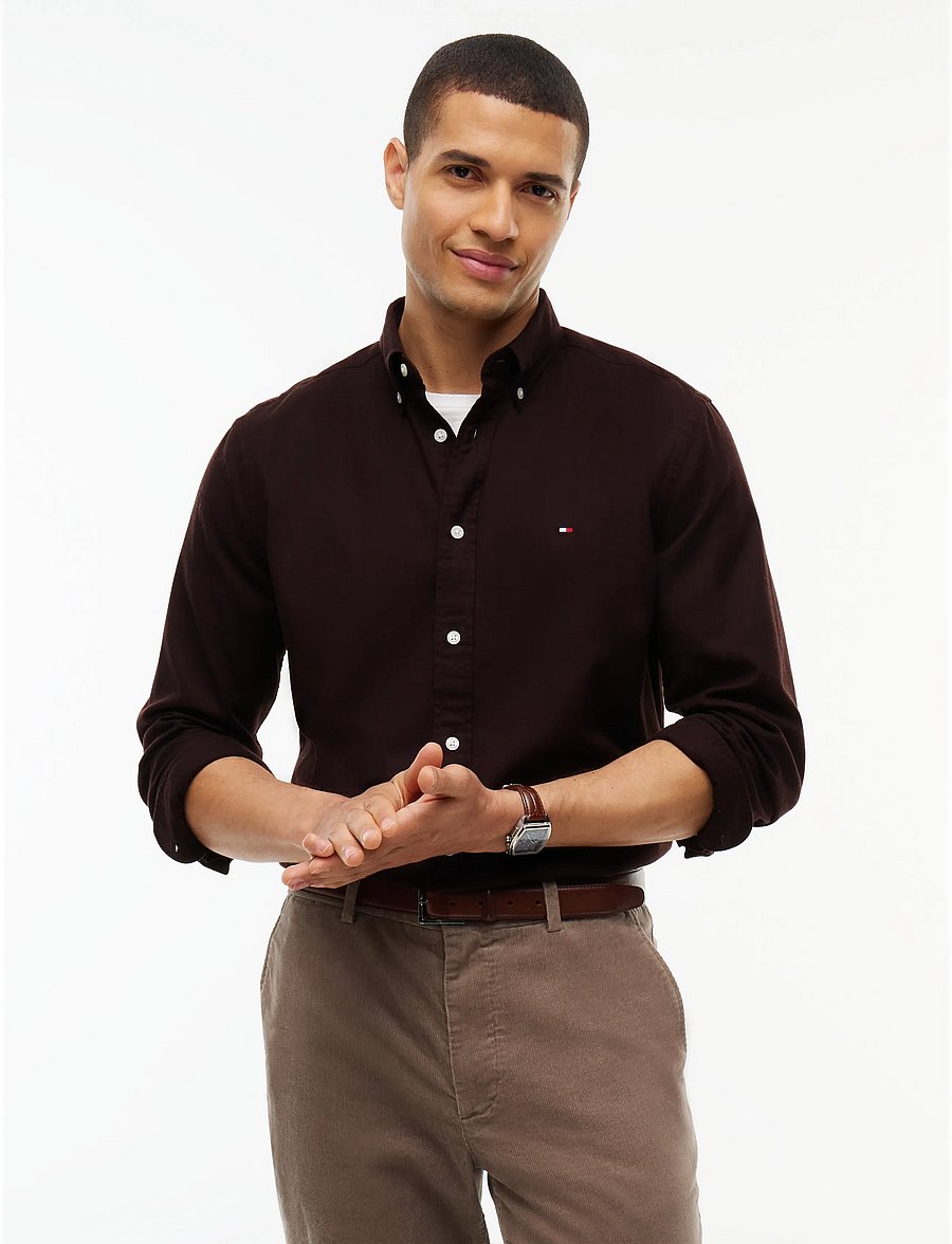 Tommy Hilfiger - FLEX FLANNEL SOLID RF SHIRT - casual skjortor - chocolate - 0