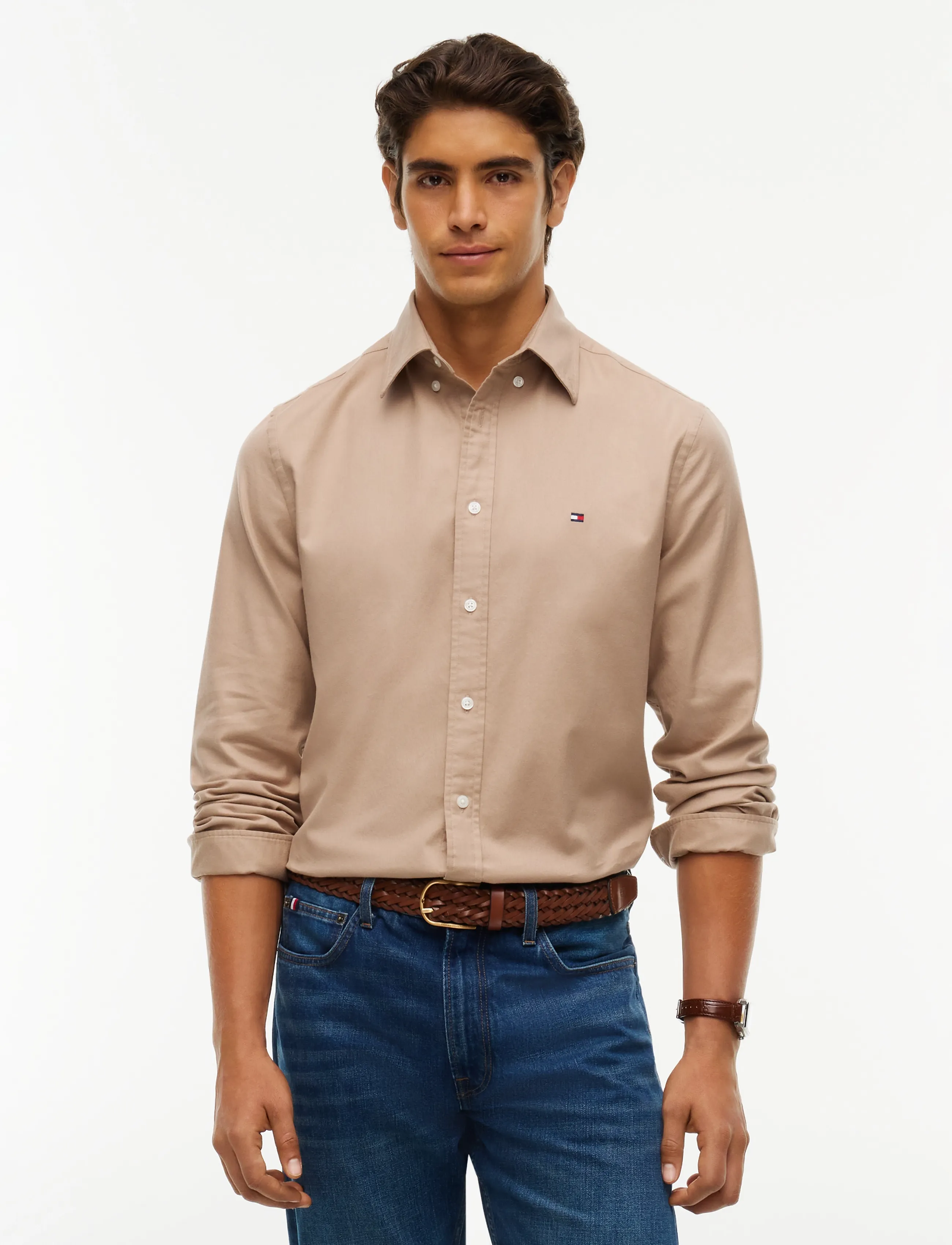 Tommy Hilfiger FLEX FLANNEL SOLID RF SHIRT - Tommy Hilfiger - COASTAL TAUPE / beige