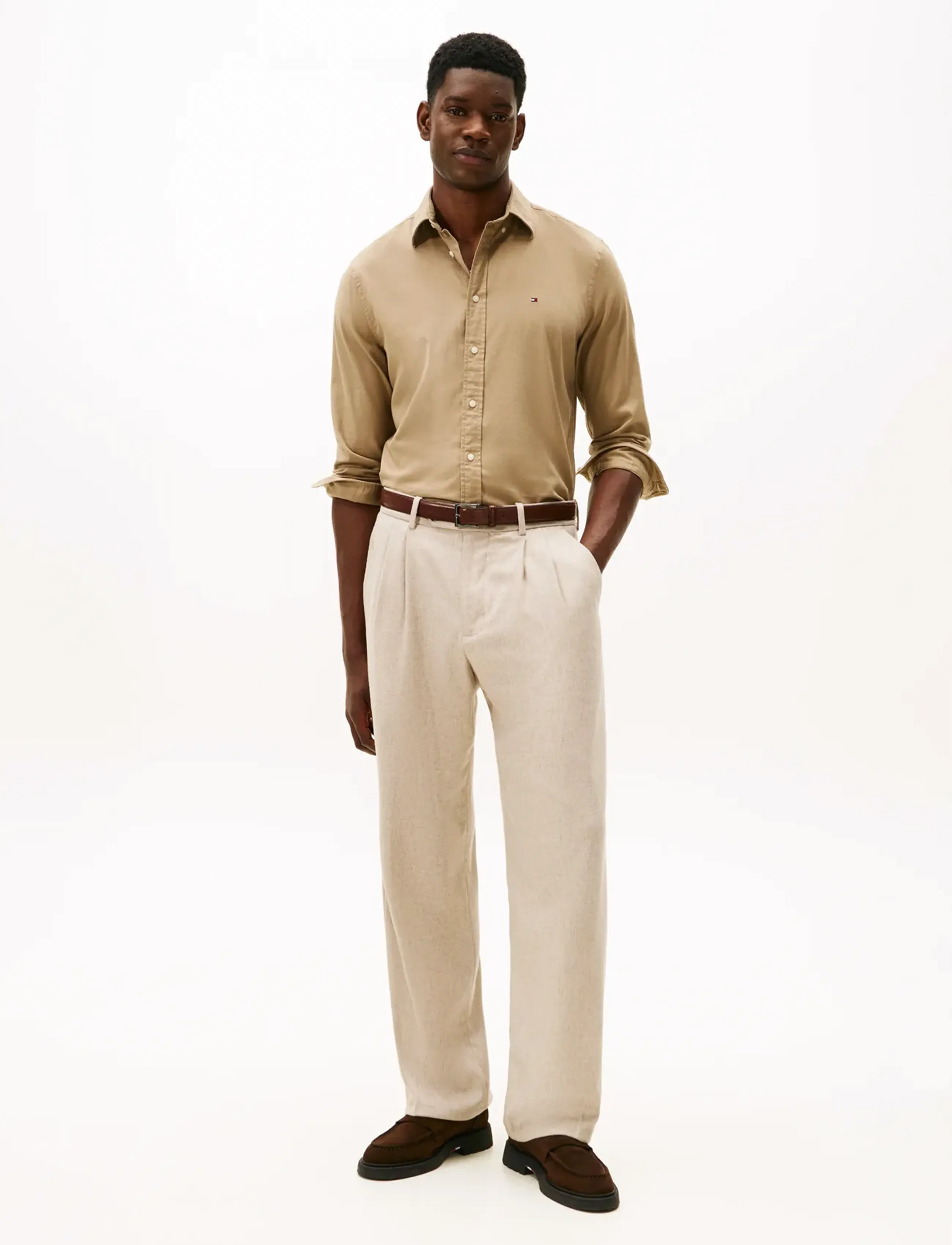 Tommy Hilfiger - FLEX FLANNEL SOLID RF SHIRT - fødselsdagsgaver - coastal taupe - 2