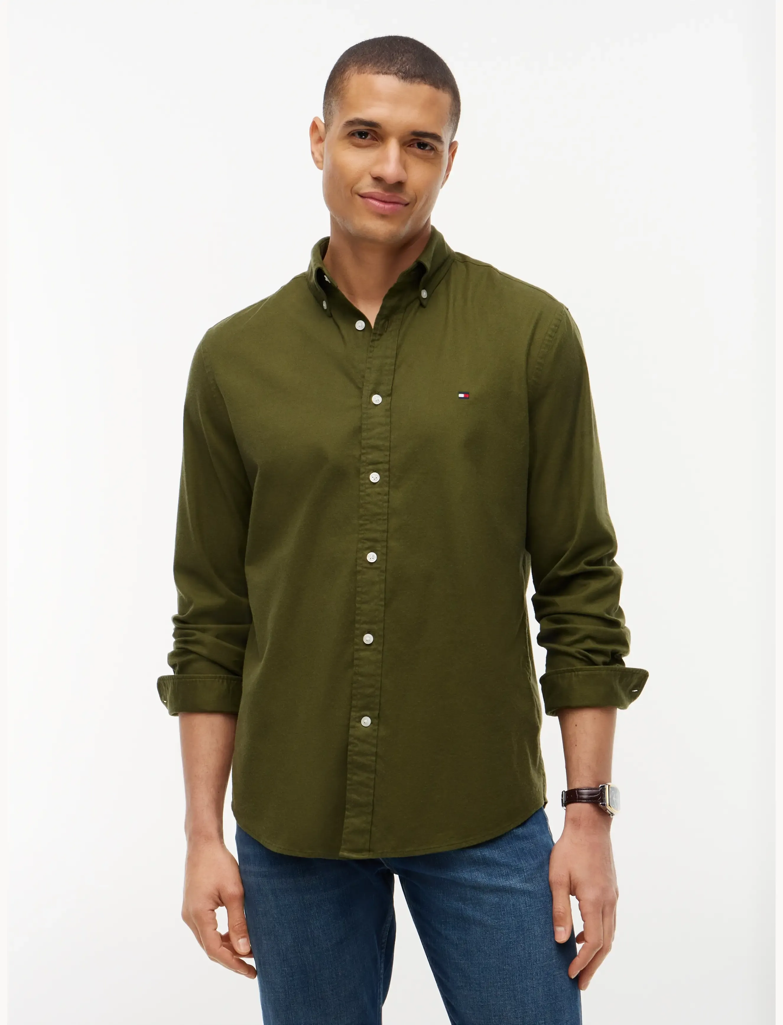 Tommy Hilfiger FLEX FLANNEL SOLID RF SHIRT - Vabaajasärgid - HUNTSMAN GREEN / green