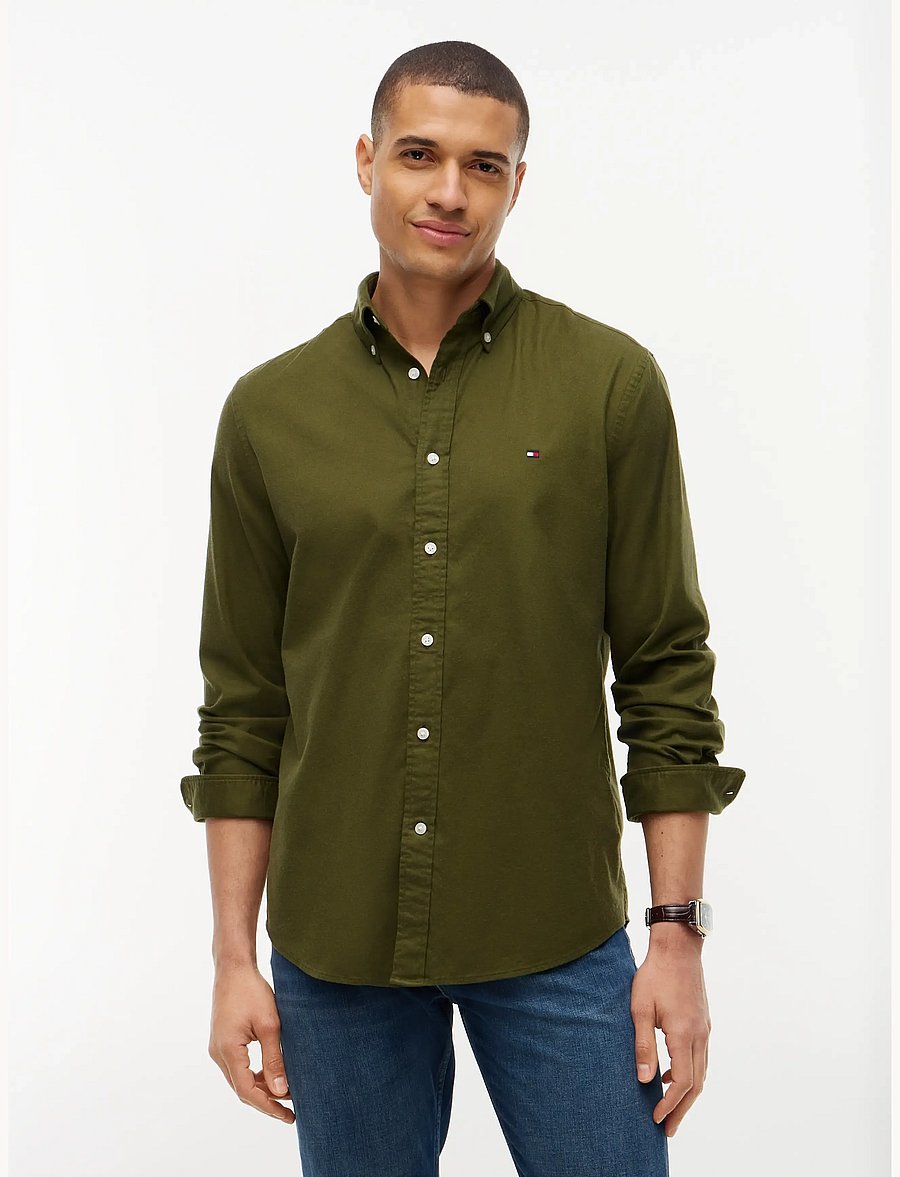 Tommy Hilfiger - FLEX FLANNEL SOLID RF SHIRT - vabaajasärgid - huntsman green - 0