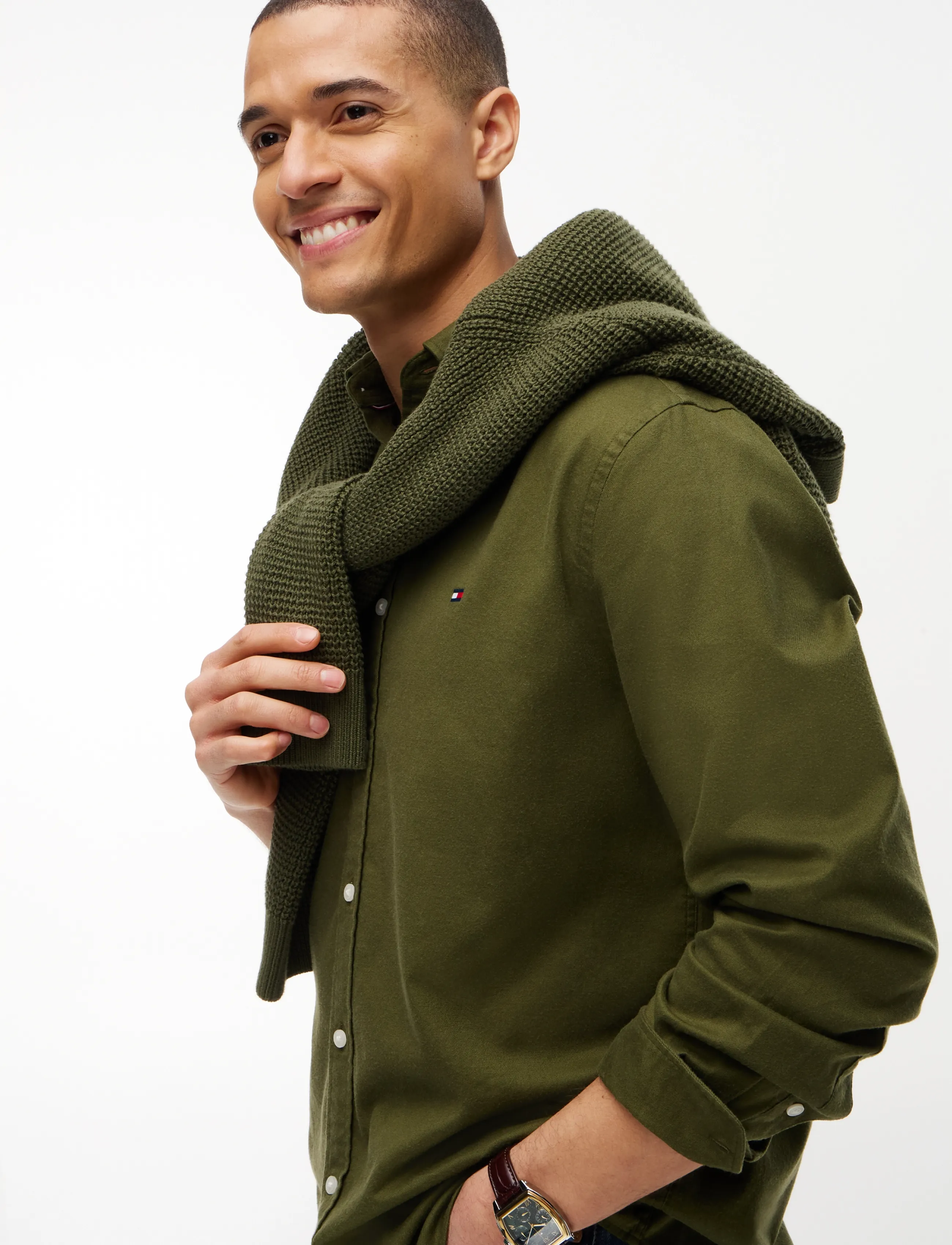 Tommy Hilfiger - FLEX FLANNEL SOLID RF SHIRT - vabaajasärgid - huntsman green - 3