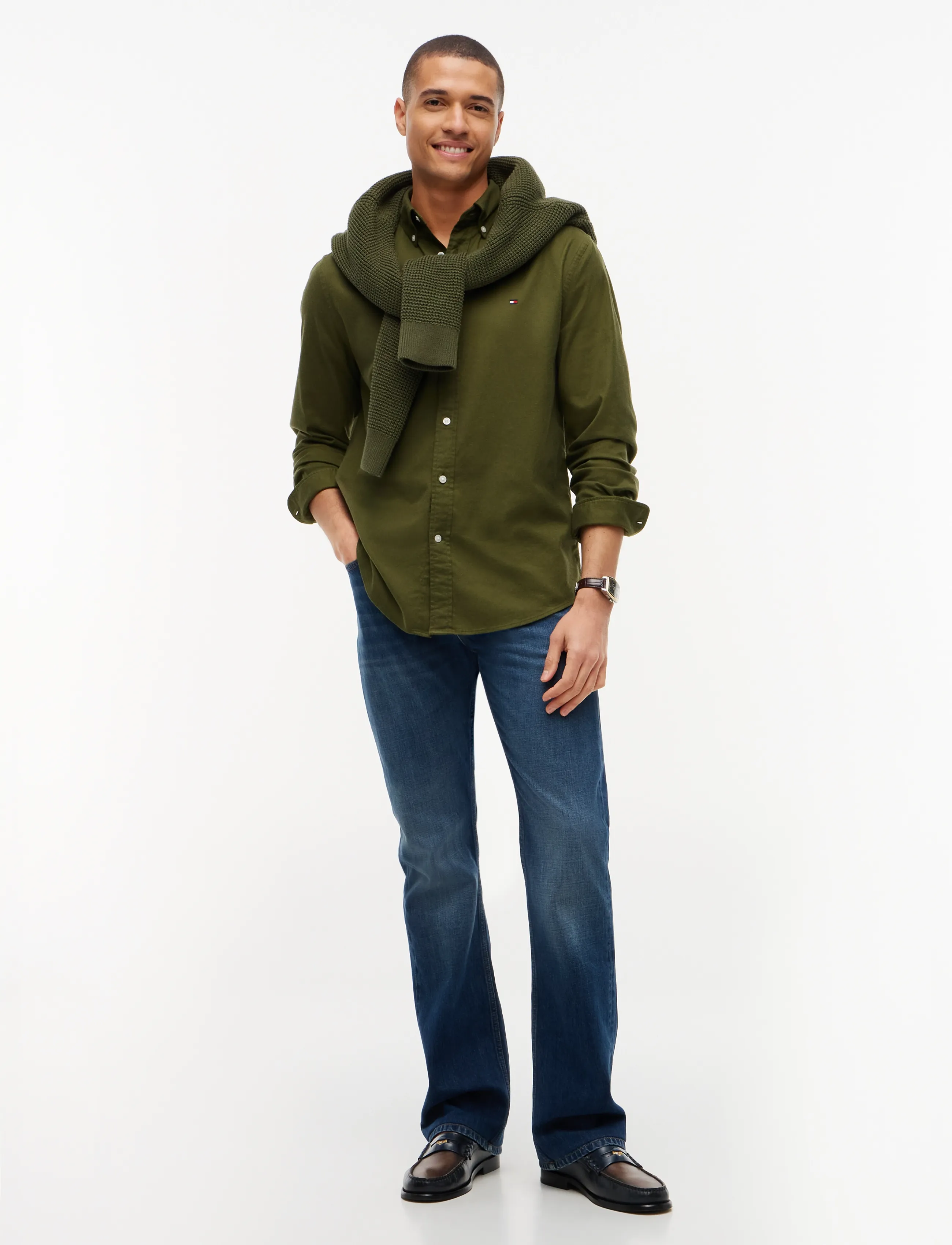 Tommy Hilfiger - FLEX FLANNEL SOLID RF SHIRT - vabaajasärgid - huntsman green - 4