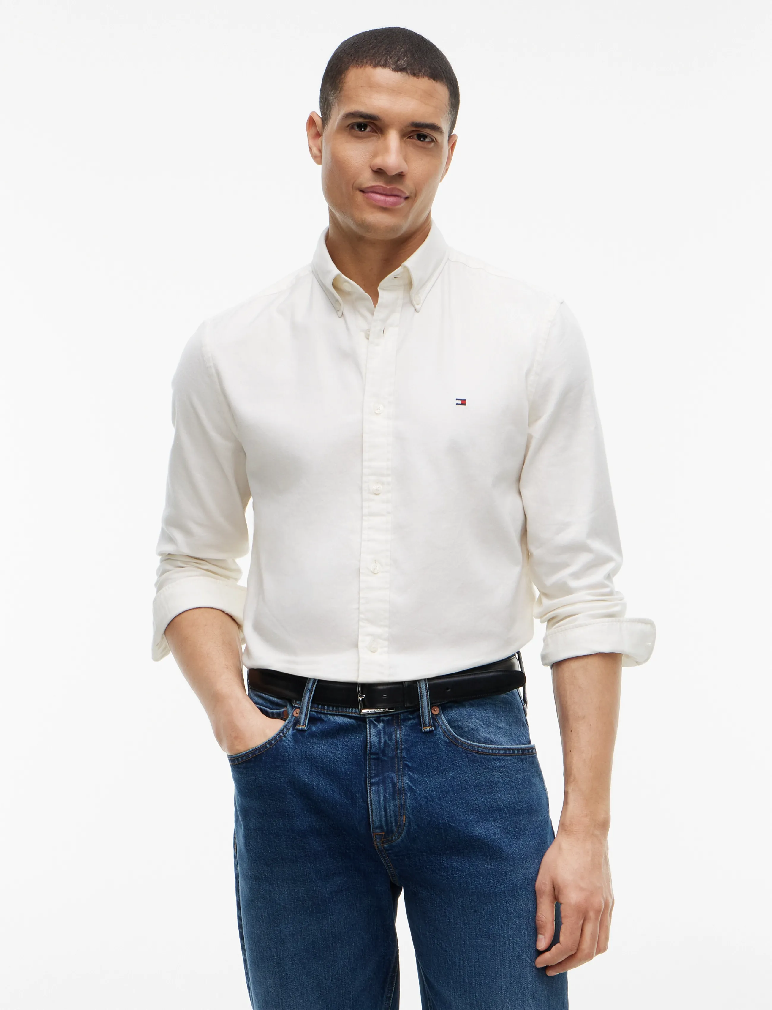 Tommy Hilfiger FLEX FLANNEL SOLID RF SHIRT - Tommy Hilfiger - IVORY SILK / white