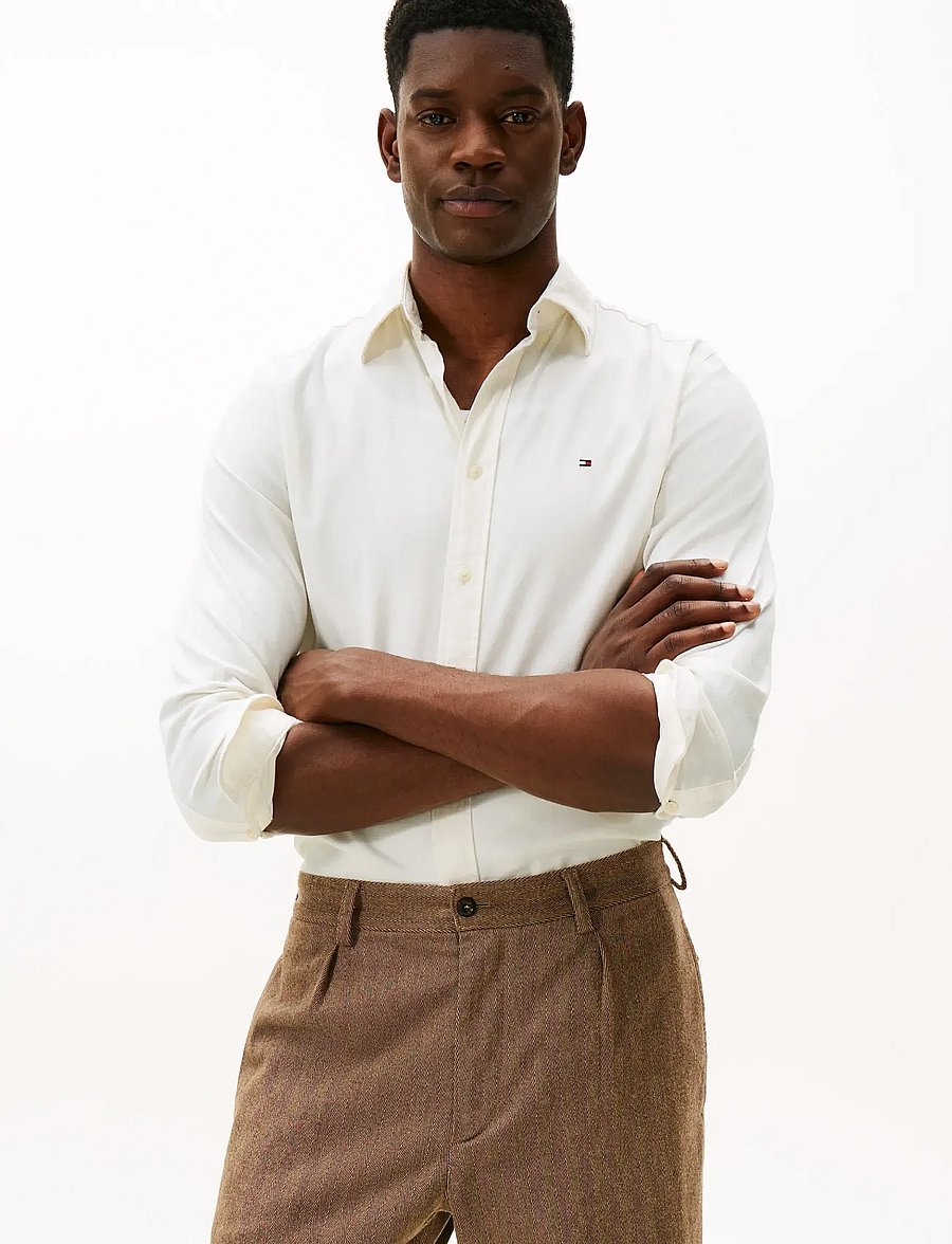 Tommy Hilfiger - FLEX FLANNEL SOLID RF SHIRT - vabaajasärgid - ivory silk - 0