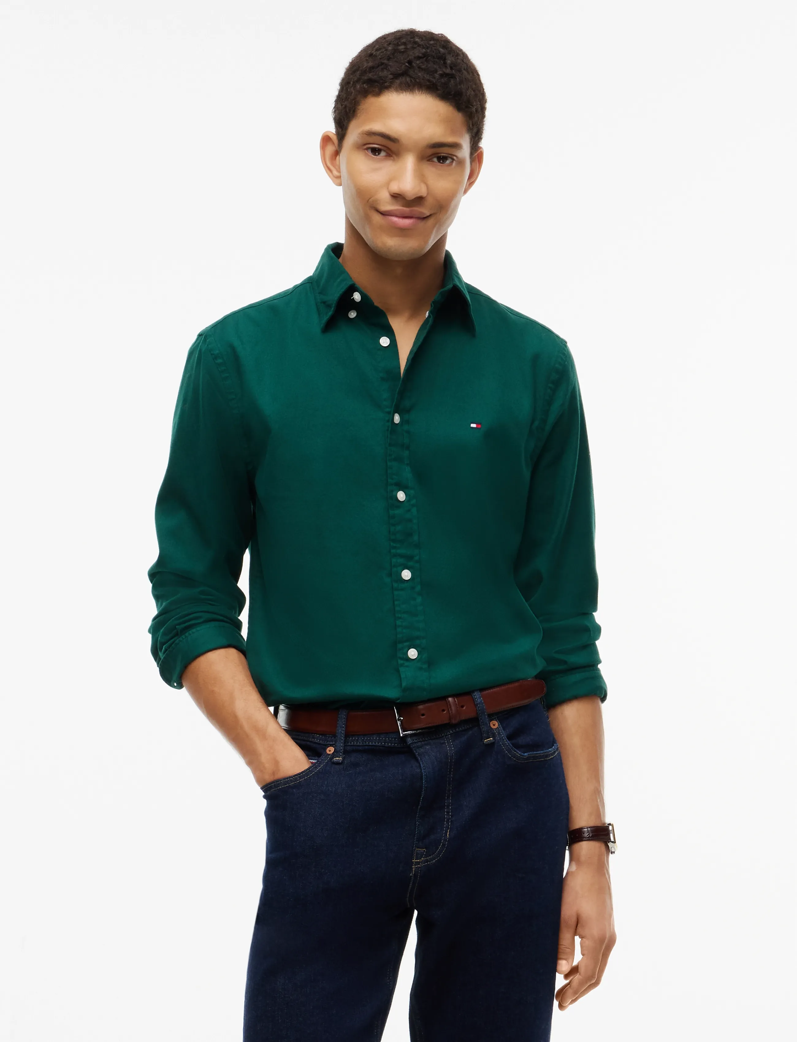 Tommy Hilfiger FLEX FLANNEL SOLID RF SHIRT - Hemden - ORNAMENTAL GREEN / green