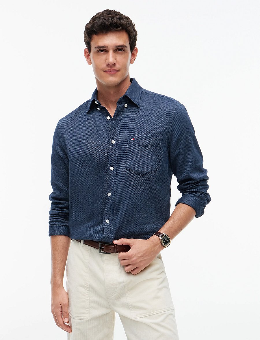 Tommy Hilfiger - FLANNEL DOBBY RF SHIRT - flanellskjortor - brisk blue heather - 0