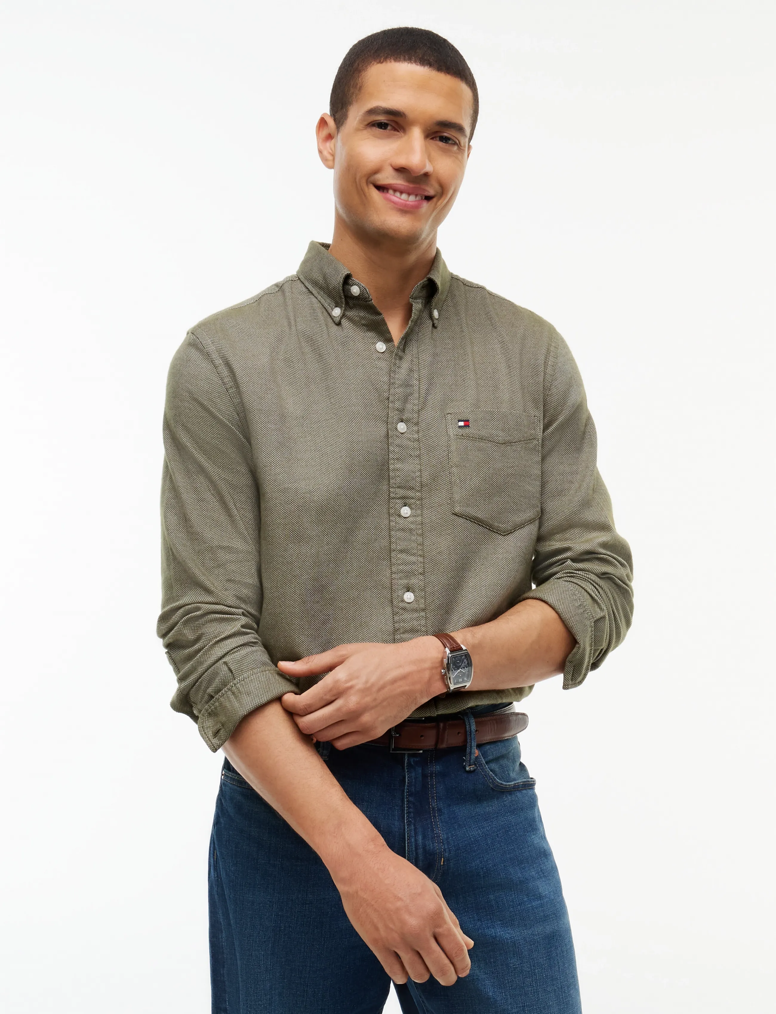 Tommy Hilfiger FLANNEL DOBBY RF SHIRT - Tommy Hilfiger - HUNTSMAN GREEN / green