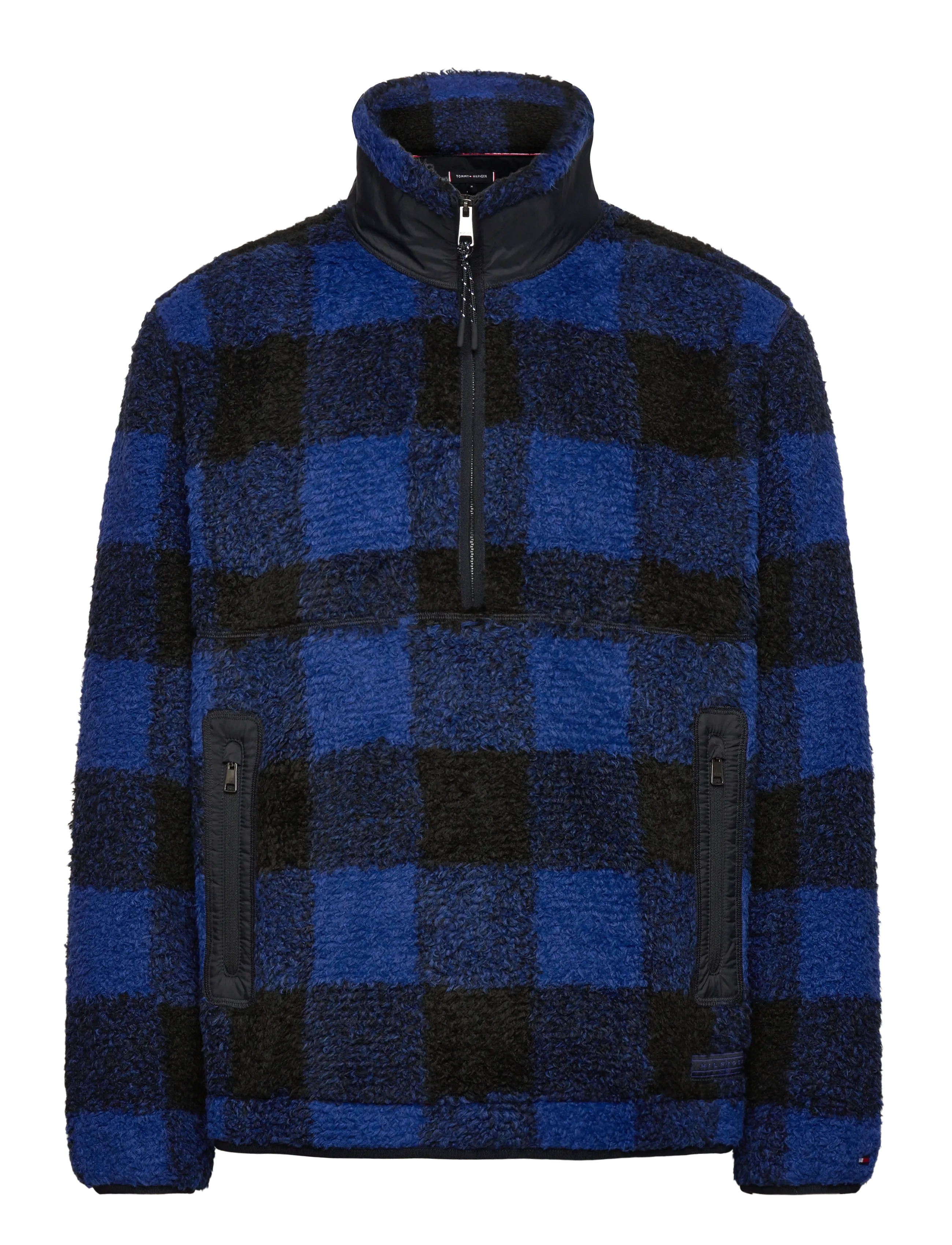 Tommy Hilfiger TEDDY FLEECE CHECK PULL OVER - Mid layer jackets - WEDGE BLUE / BLACK / blue
