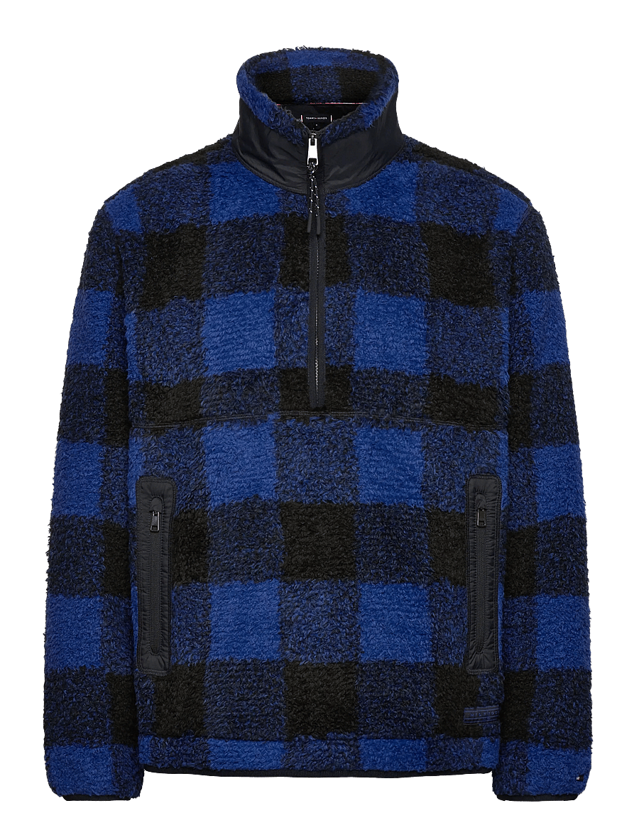 Tommy Hilfiger - TEDDY FLEECE CHECK PULL OVER - teddy peysur - wedge blue / black - 1