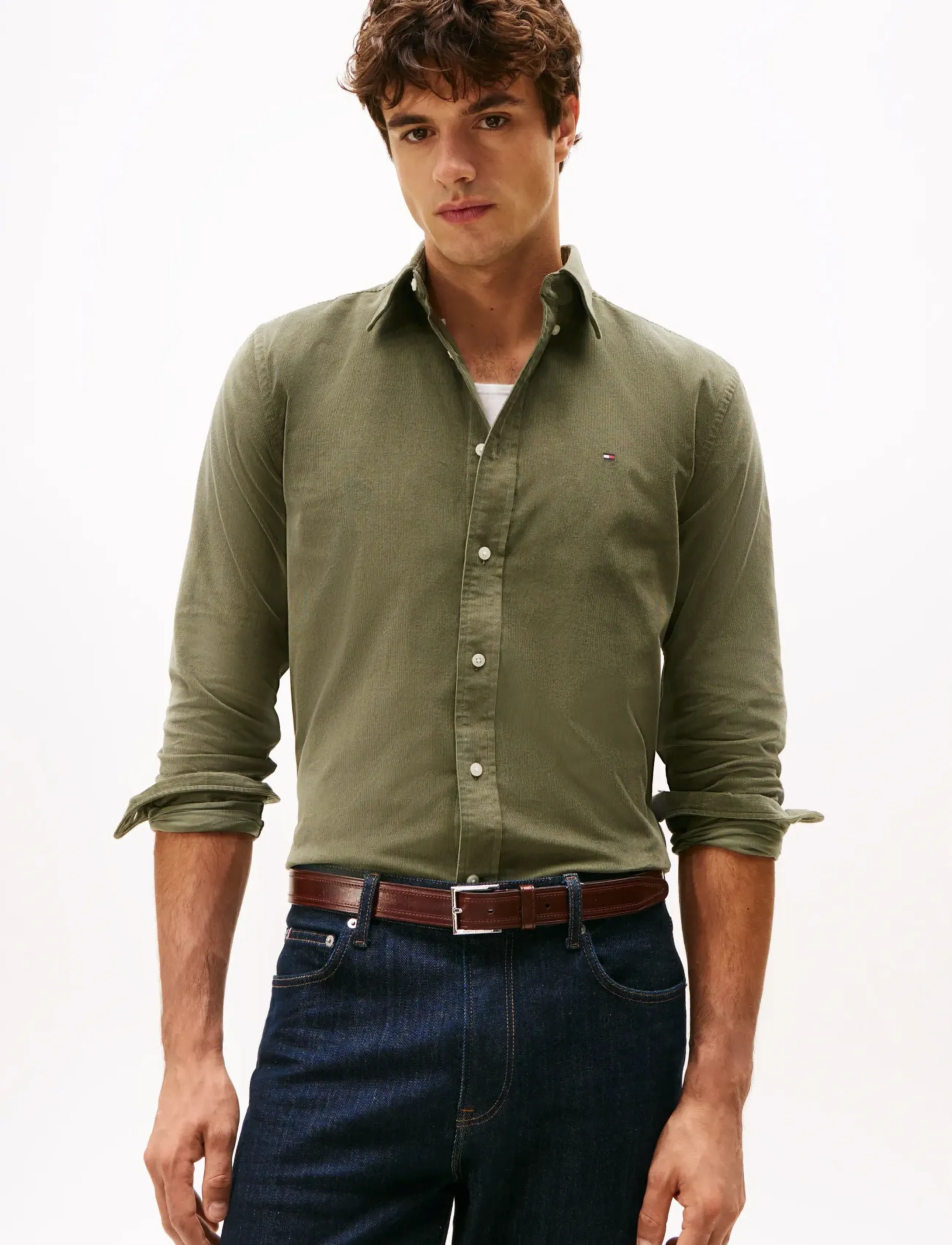Tommy Hilfiger SOLID CORDUROY RF SHIRT - Tommy Hilfiger - BATTLE GREEN / khaki/green