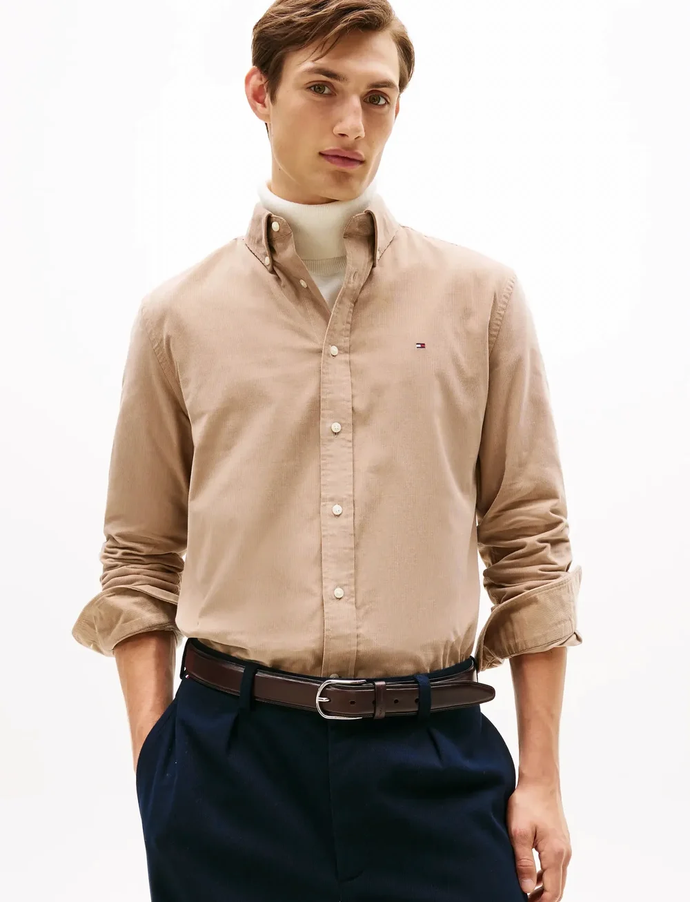 Tommy Hilfiger - SOLID CORDUROY RF SHIRT - manchesterskjortor - coastal taupe - 0