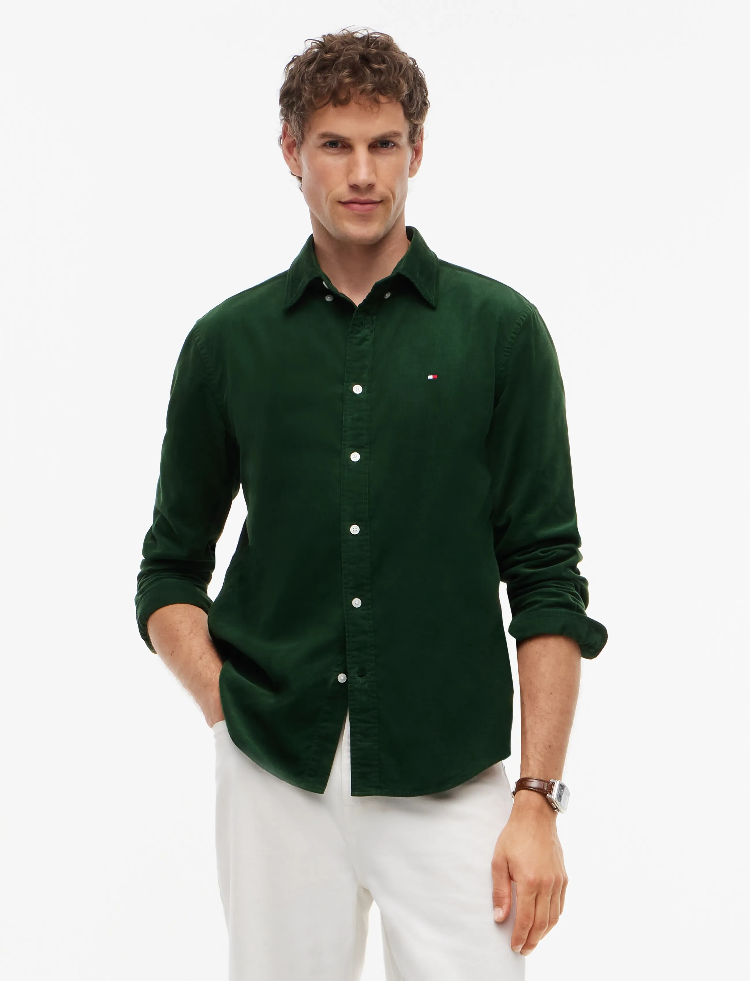 Tommy Hilfiger SOLID CORDUROY RF SHIRT - Tommy Hilfiger - COUNTRY GREEN / green