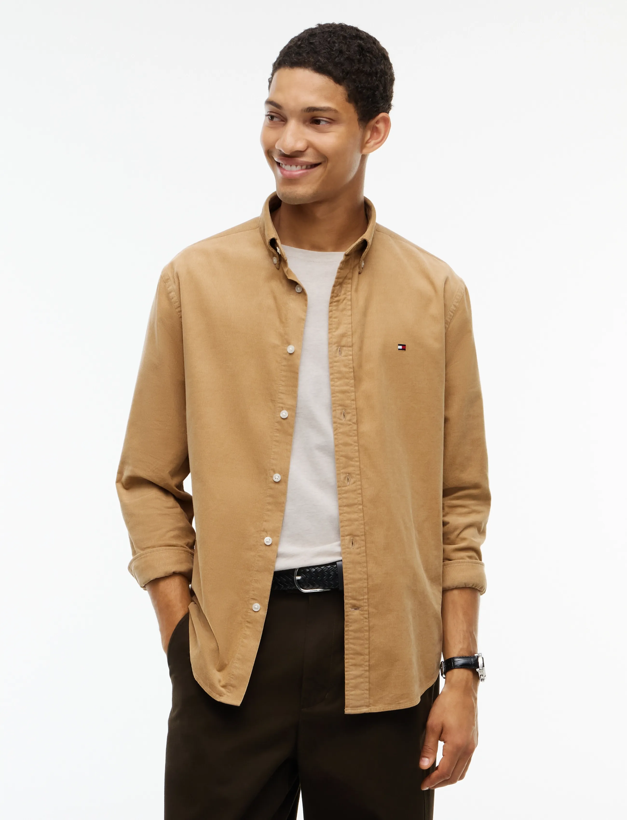 Tommy Hilfiger SOLID CORDUROY RF SHIRT - Casual overhemden - DESERT / beige