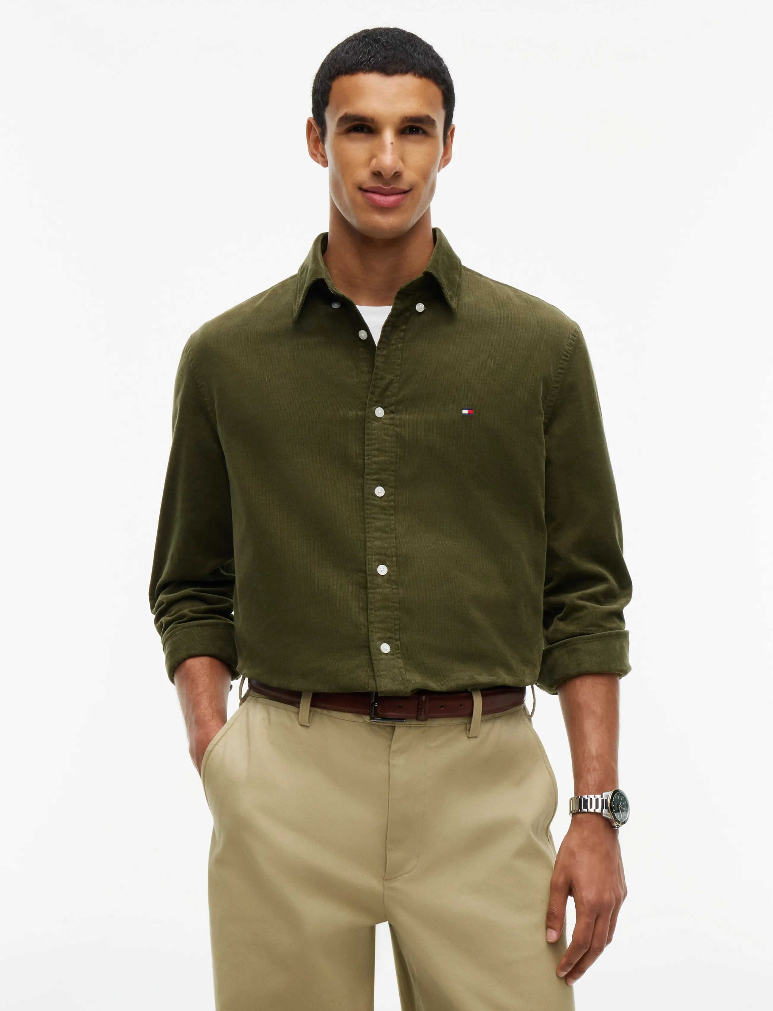 Tommy Hilfiger SOLID CORDUROY RF SHIRT - Tommy Hilfiger - HUNTSMAN GREEN / khaki/green