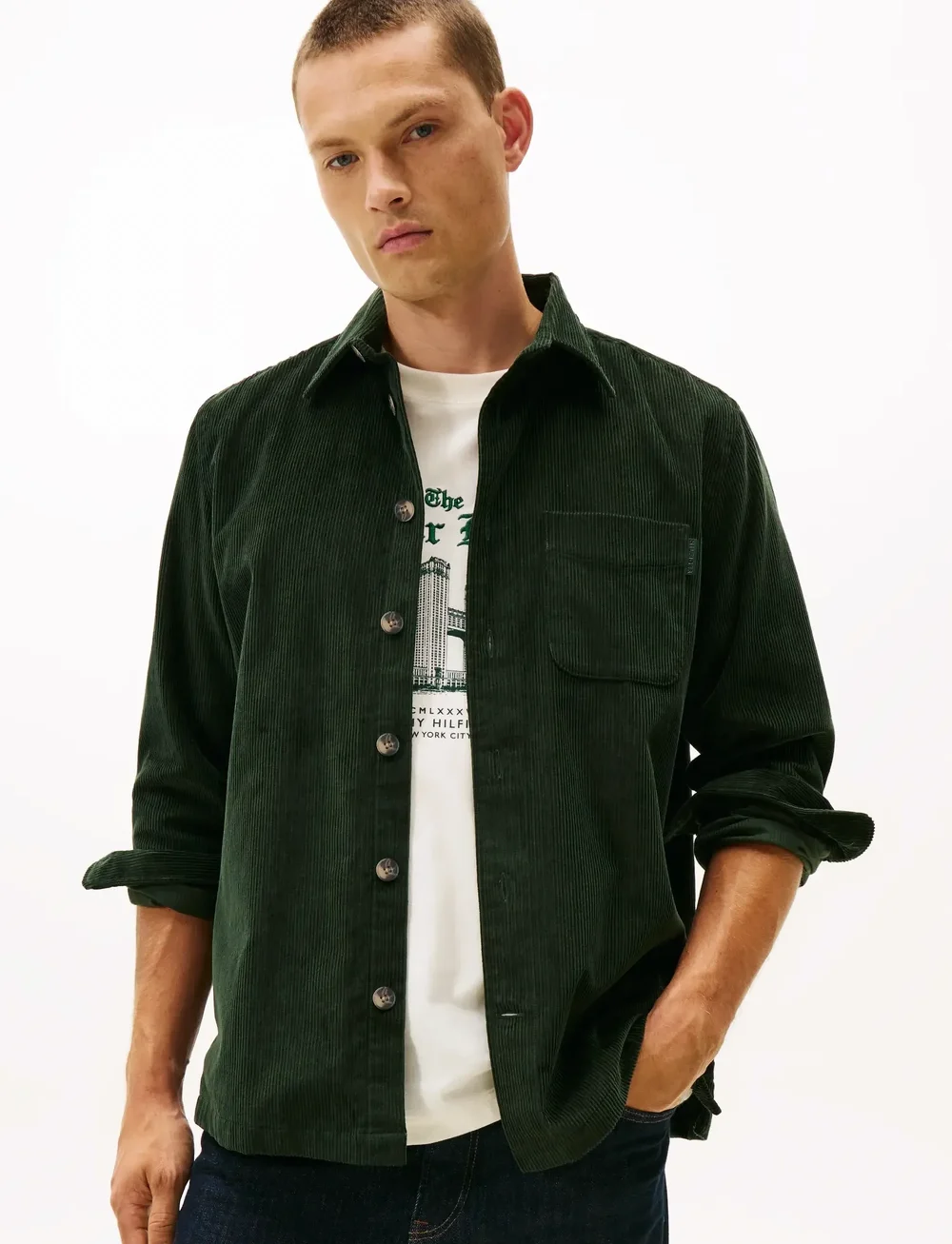 Tommy Hilfiger - CORDUROY RLX OVERSHIRT - velvet särgid - riverbed green cord - 0