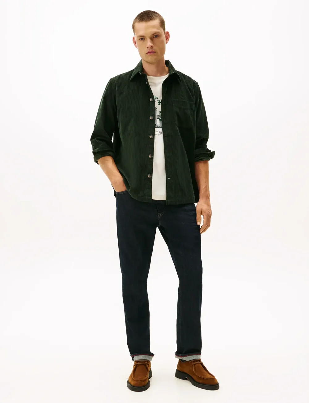 Tommy Hilfiger - CORDUROY RLX OVERSHIRT - velvet särgid - riverbed green cord - 2
