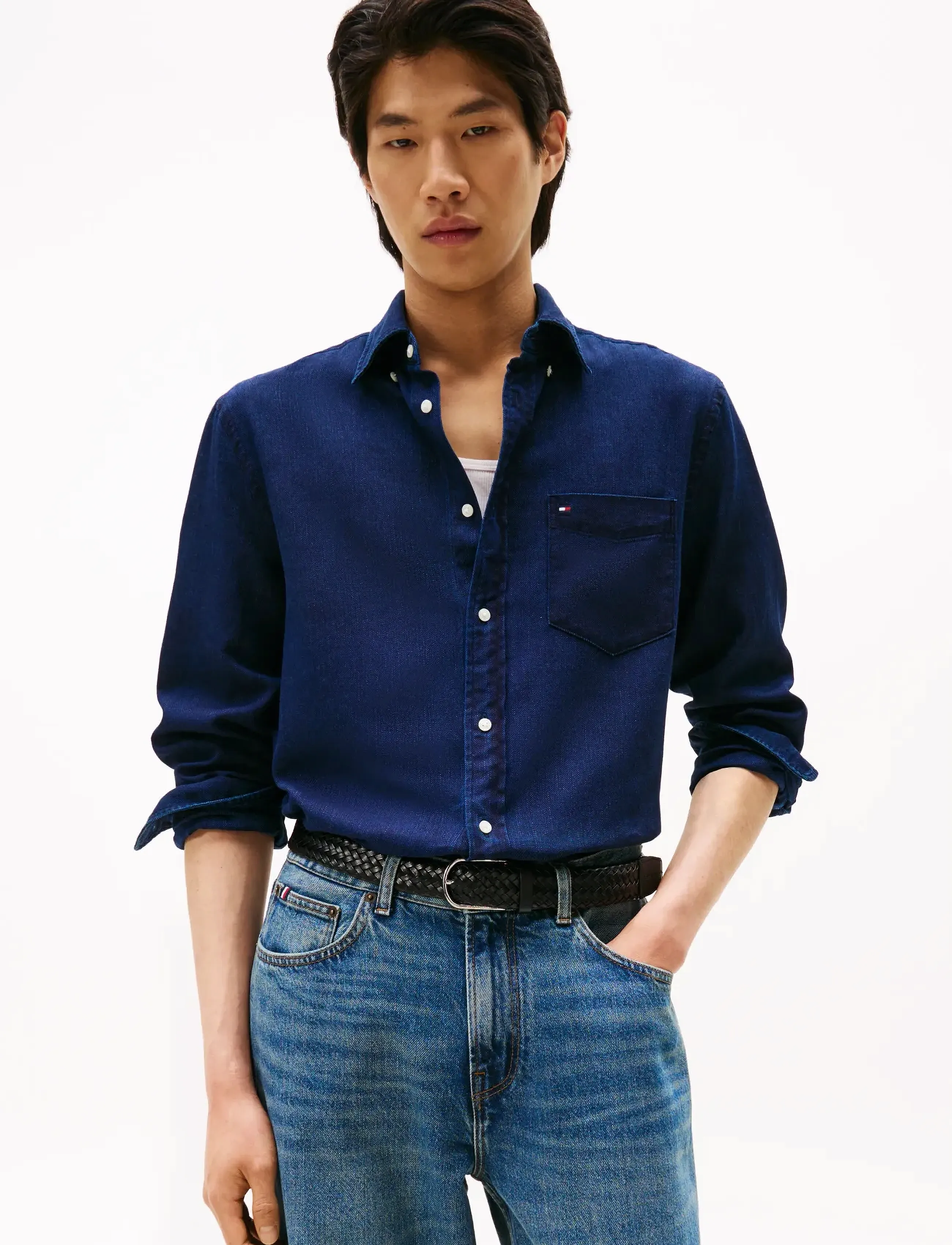 Tommy Hilfiger Flannel Indigo Shirt, L, Shirts, Blau - Casual Männerswear