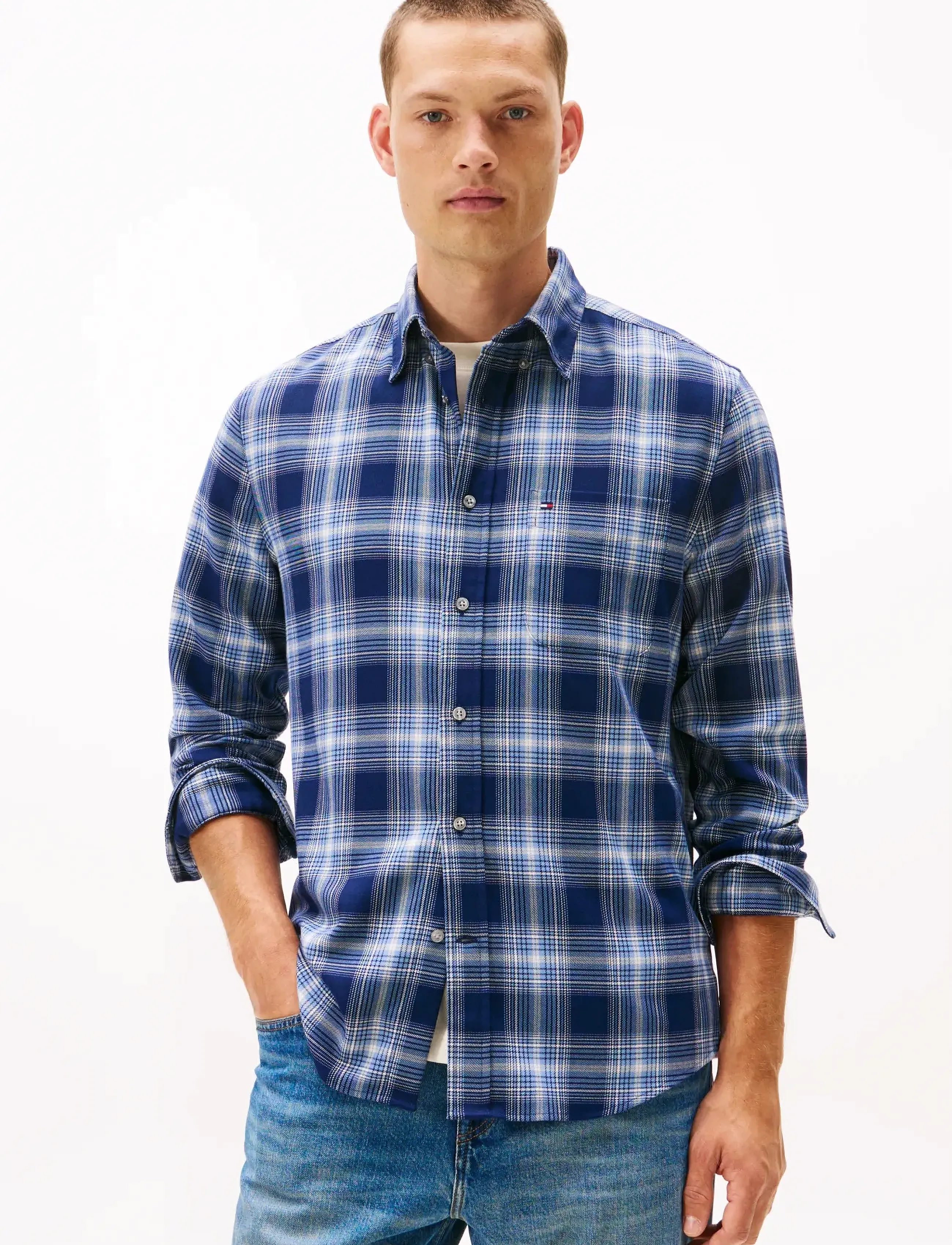 Tommy Hilfiger Soft Touch Blnd Checked Rf Shirt, XS, Blue, Shirts > Checkered Shirt, Herre