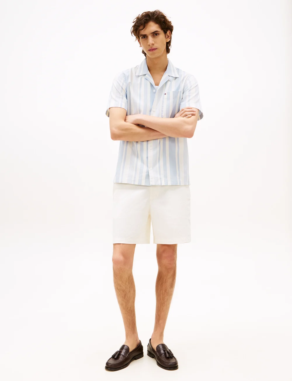 Tommy Hilfiger - STRIPED CAMP COLLAR SS SHIRT - stuttermaskyrtur - breezy blue / ivory petal - 2