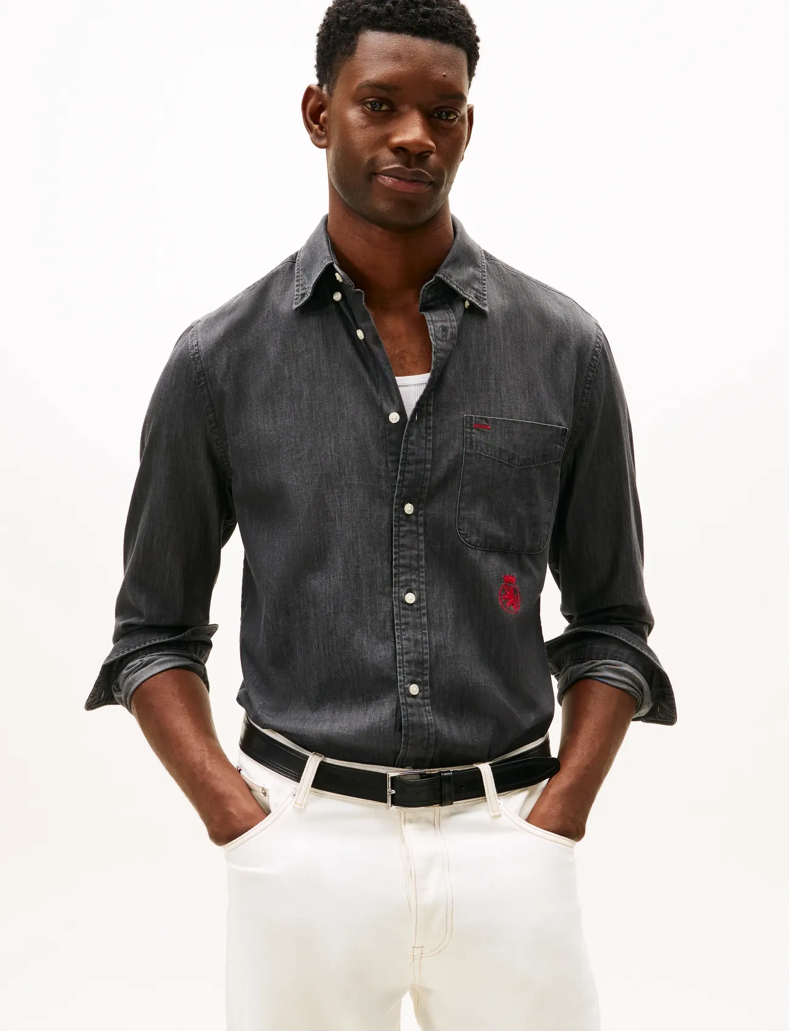 Tommy Hilfiger WORKWEAR DENIM RF SHIRT - Akcija - DARK GREY DENIM / grey