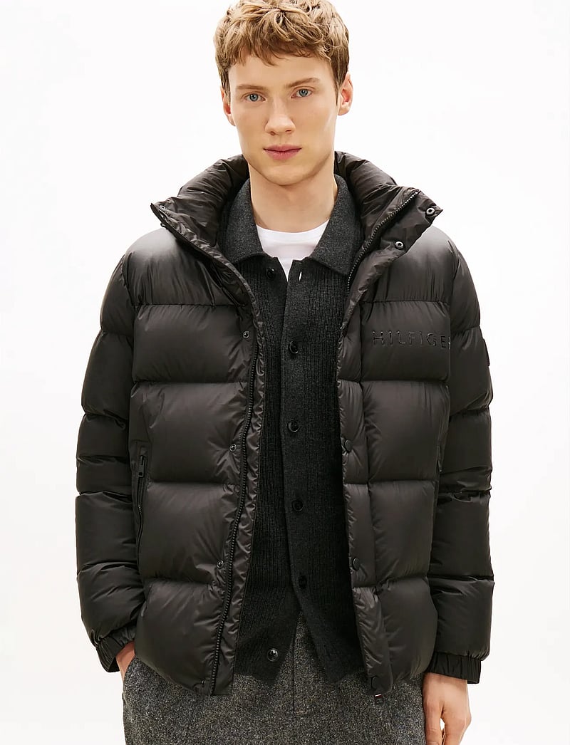 Tommy Hilfiger - MIX DOWN HOODED PUFFER - gefütterte jacken - black - 0