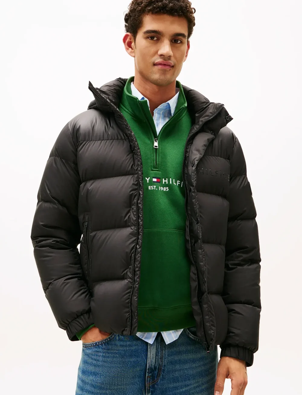 Tommy Hilfiger - MIX DOWN HOODED PUFFER - winterjacken - black - 0