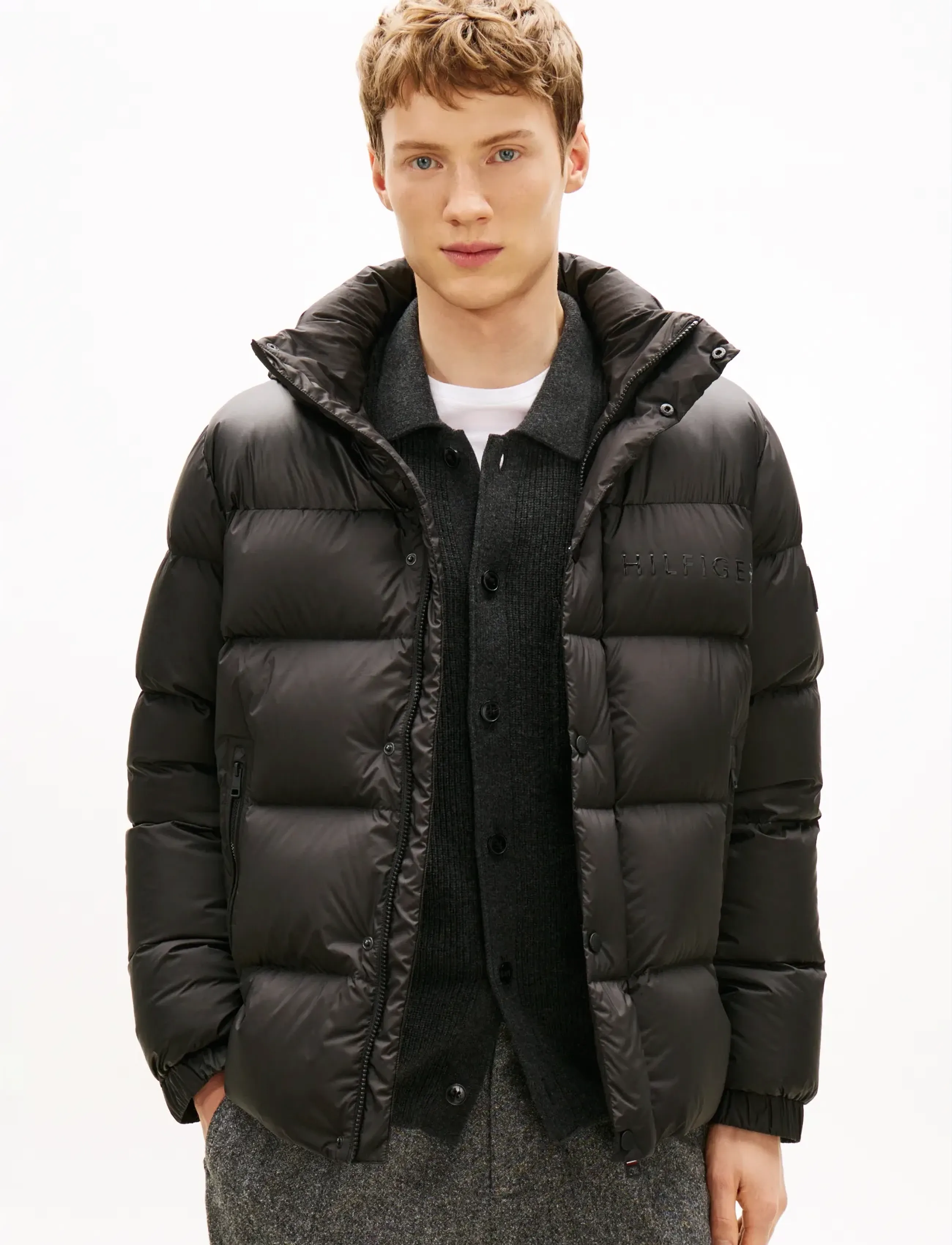 Tommy Hilfiger - MIX DOWN HOODED PUFFER - gefütterte jacken - black - 0