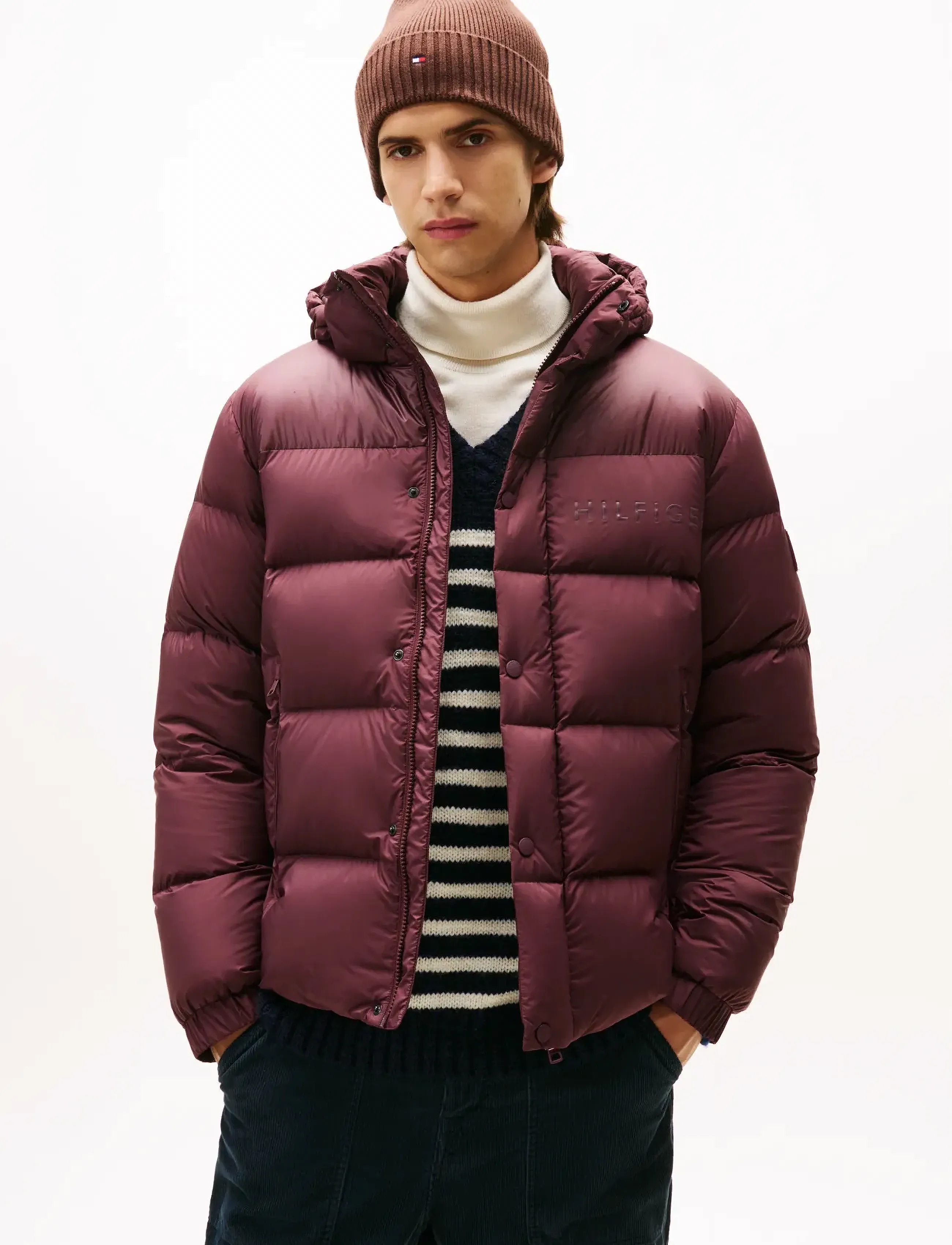 Tommy Hilfiger MIX DOWN HOODED PUFFER - Overtøj - DEEP BURGUNDY / burgundy