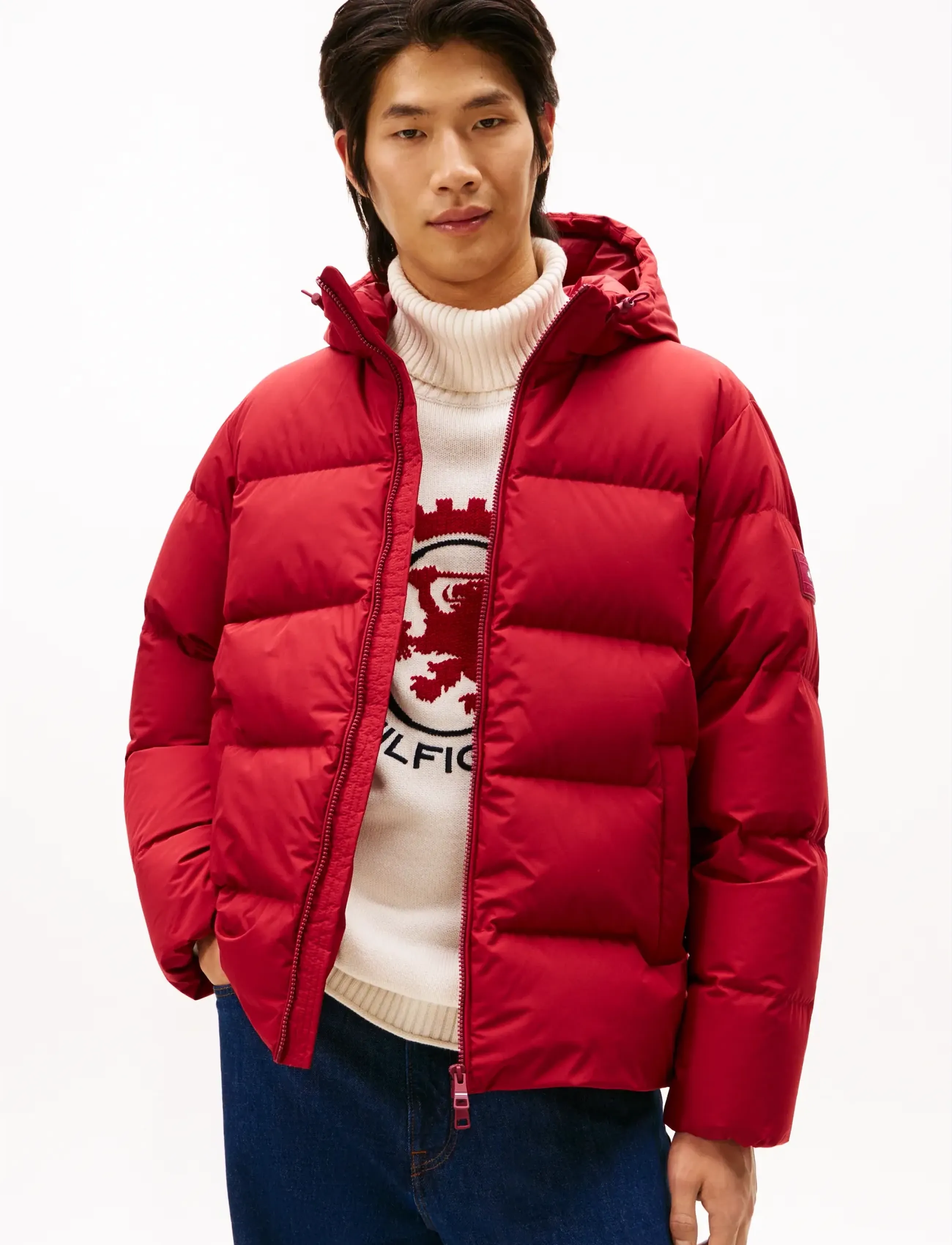 Tommy Hilfiger DOWN HOODED PUFFER JKT - Tommy Hilfiger - REGATTA RED / red