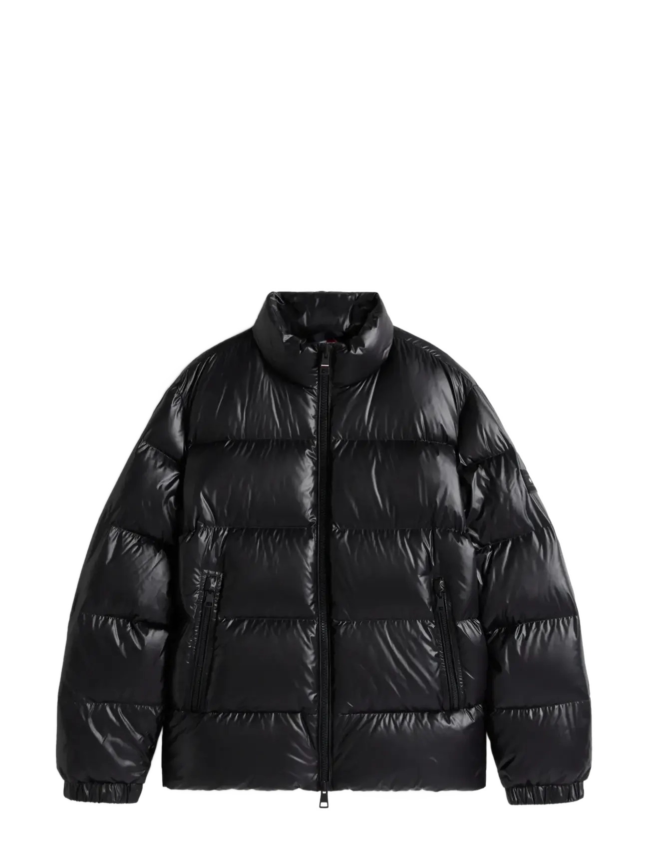 SHINY DOWN STAND PUFFER - BLACK