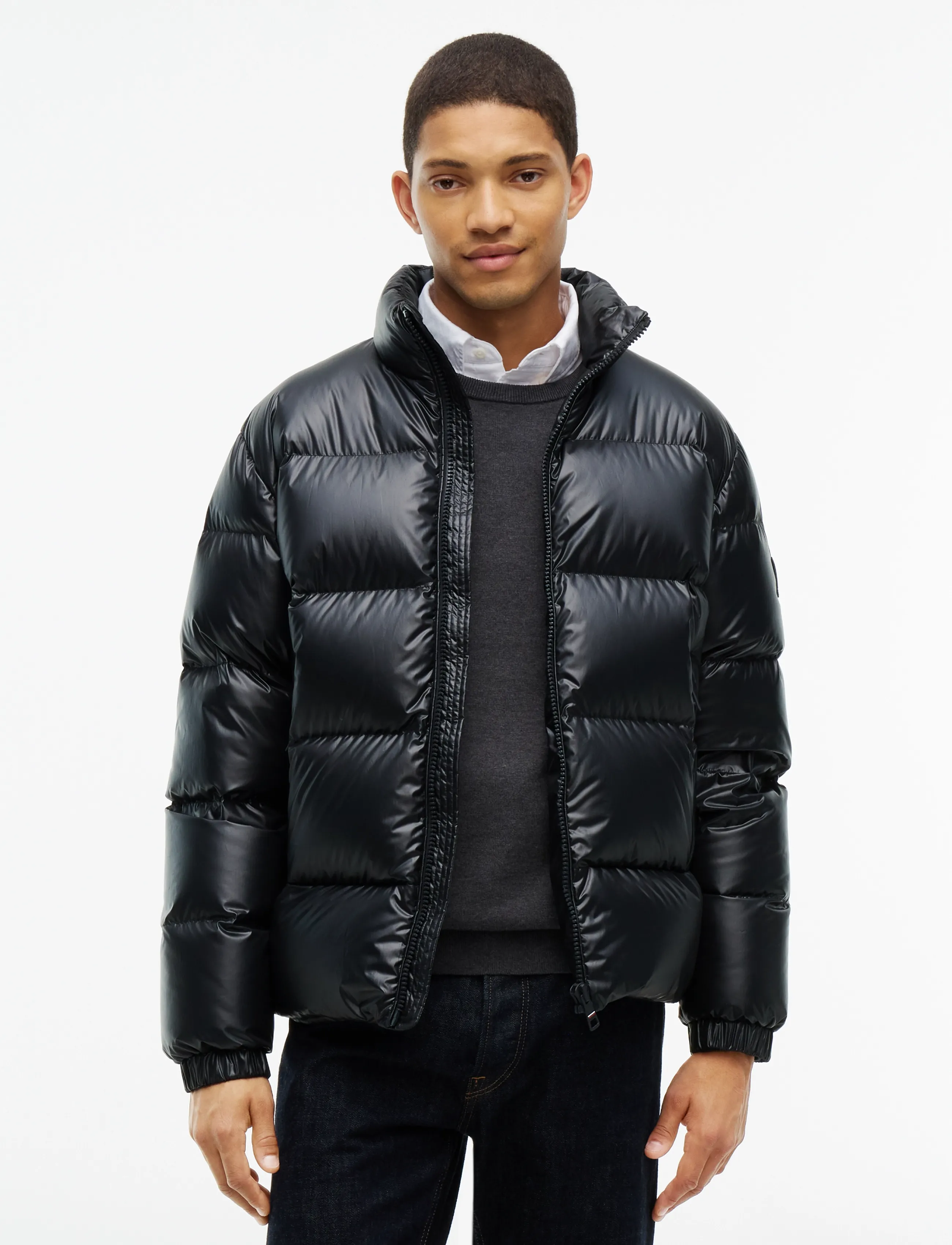 Tommy Hilfiger SHINY DOWN STAND PUFFER - Dunjakker - BLACK / black