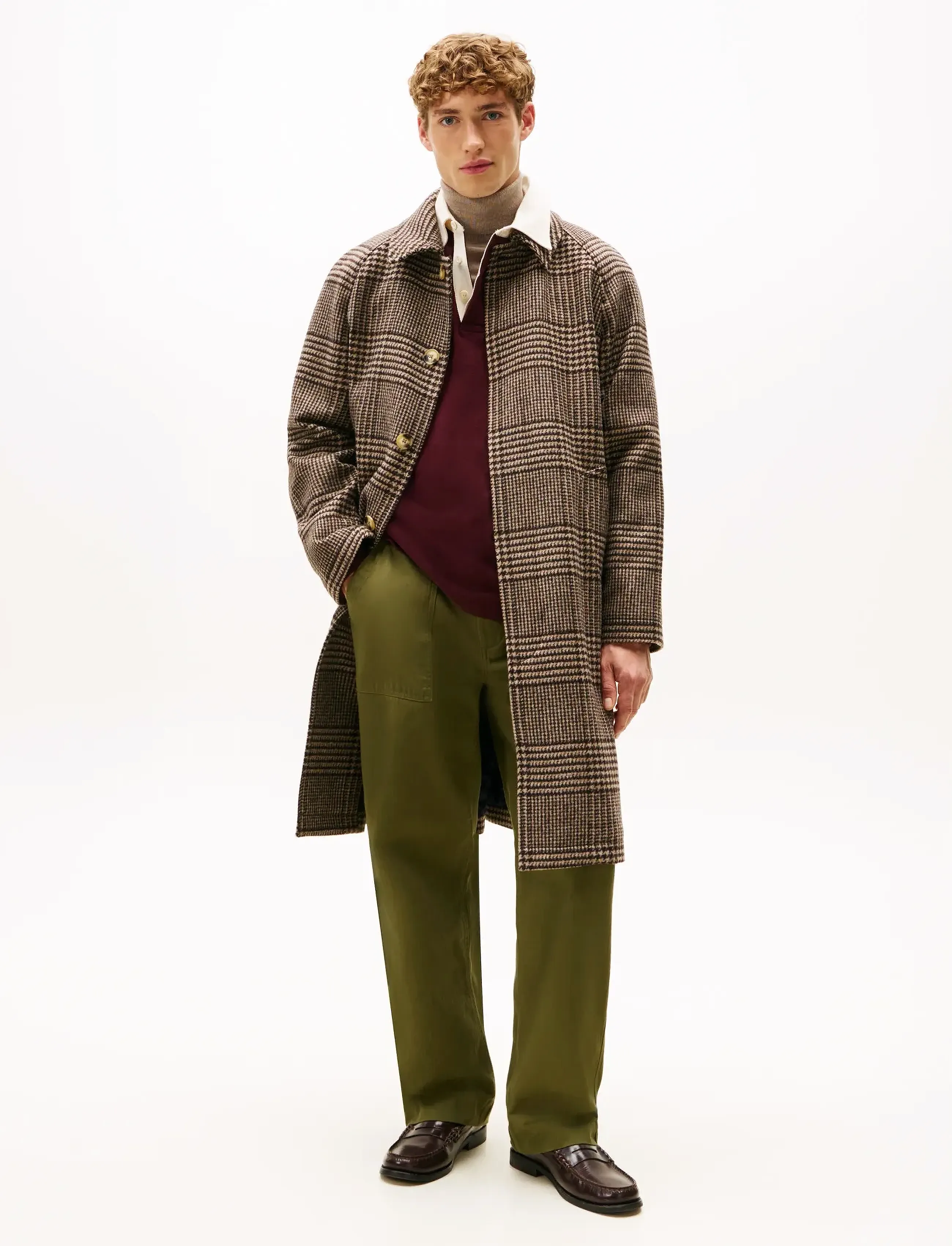 Tommy Hilfiger Wool Check Coat, XL, Brown, Frakker > Uldfrakker, Herre